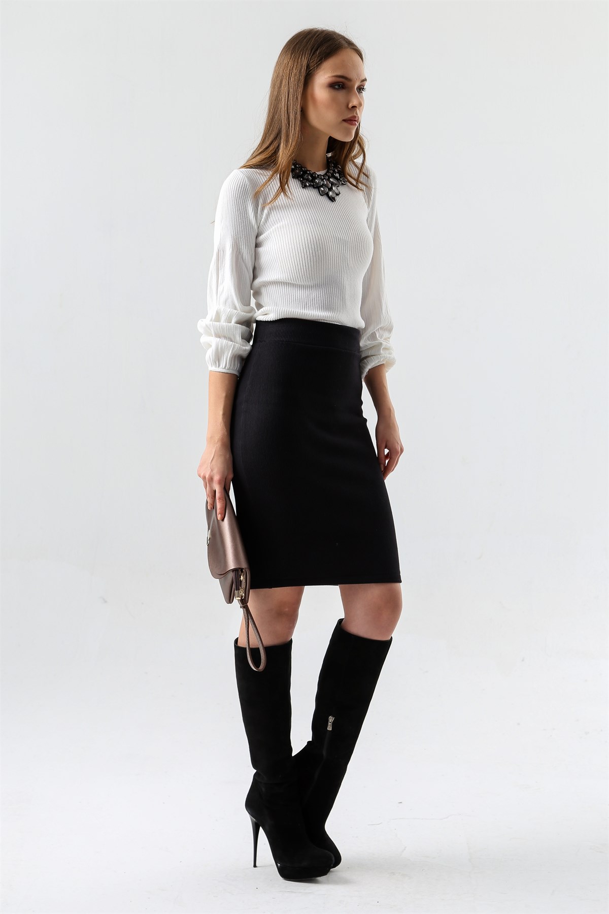 6055 SİYAH TRİKO ETEK
