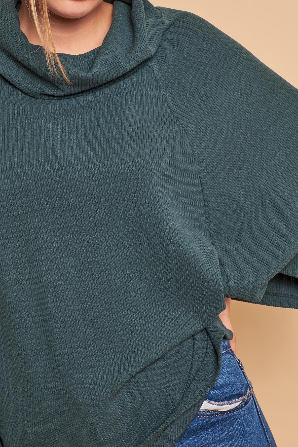 JUMENTDegaje Yaka Balıkçı Oversize Bluz -Zümrüt 