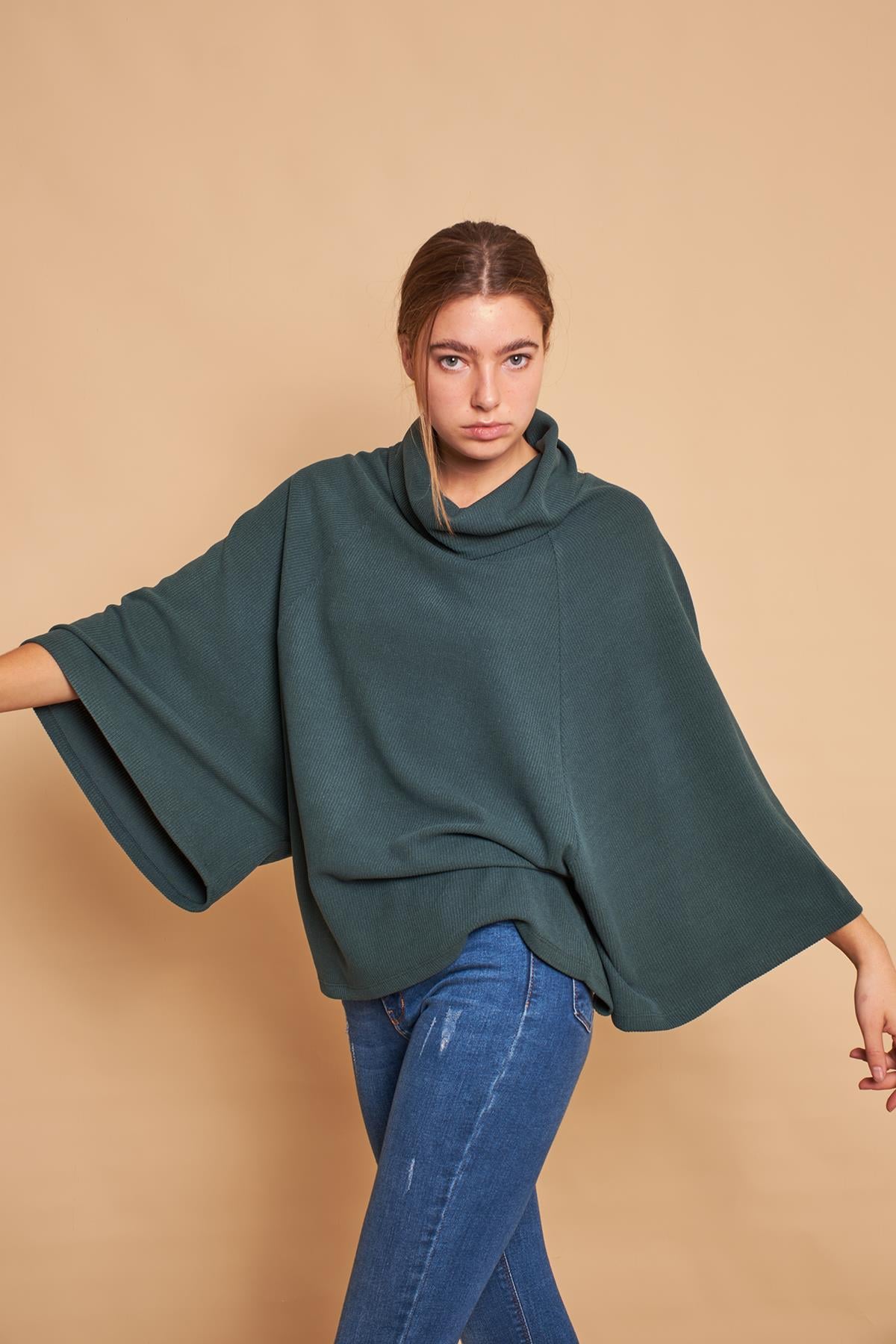 JUMENTDegaje Yaka Balıkçı Oversize Bluz -Zümrüt 