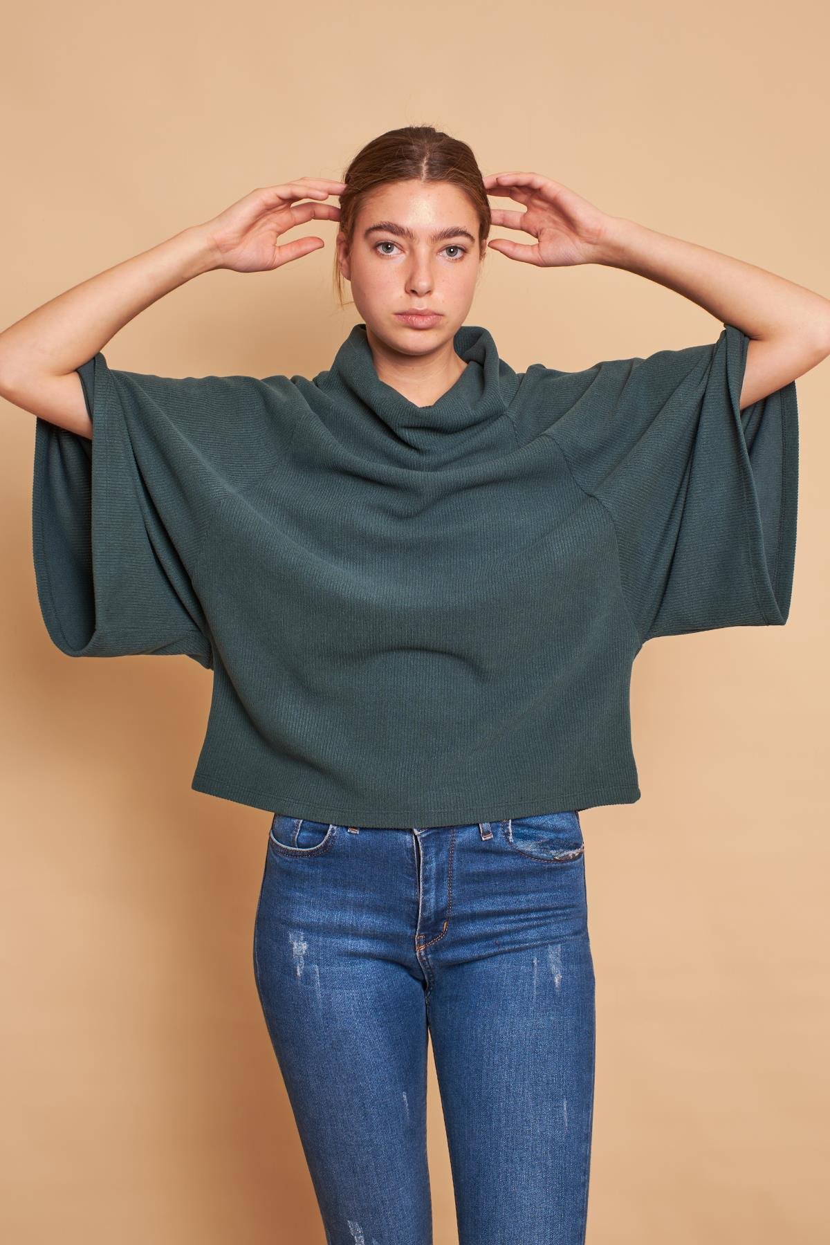 JUMENTDegaje Yaka Balıkçı Oversize Bluz -Zümrüt 