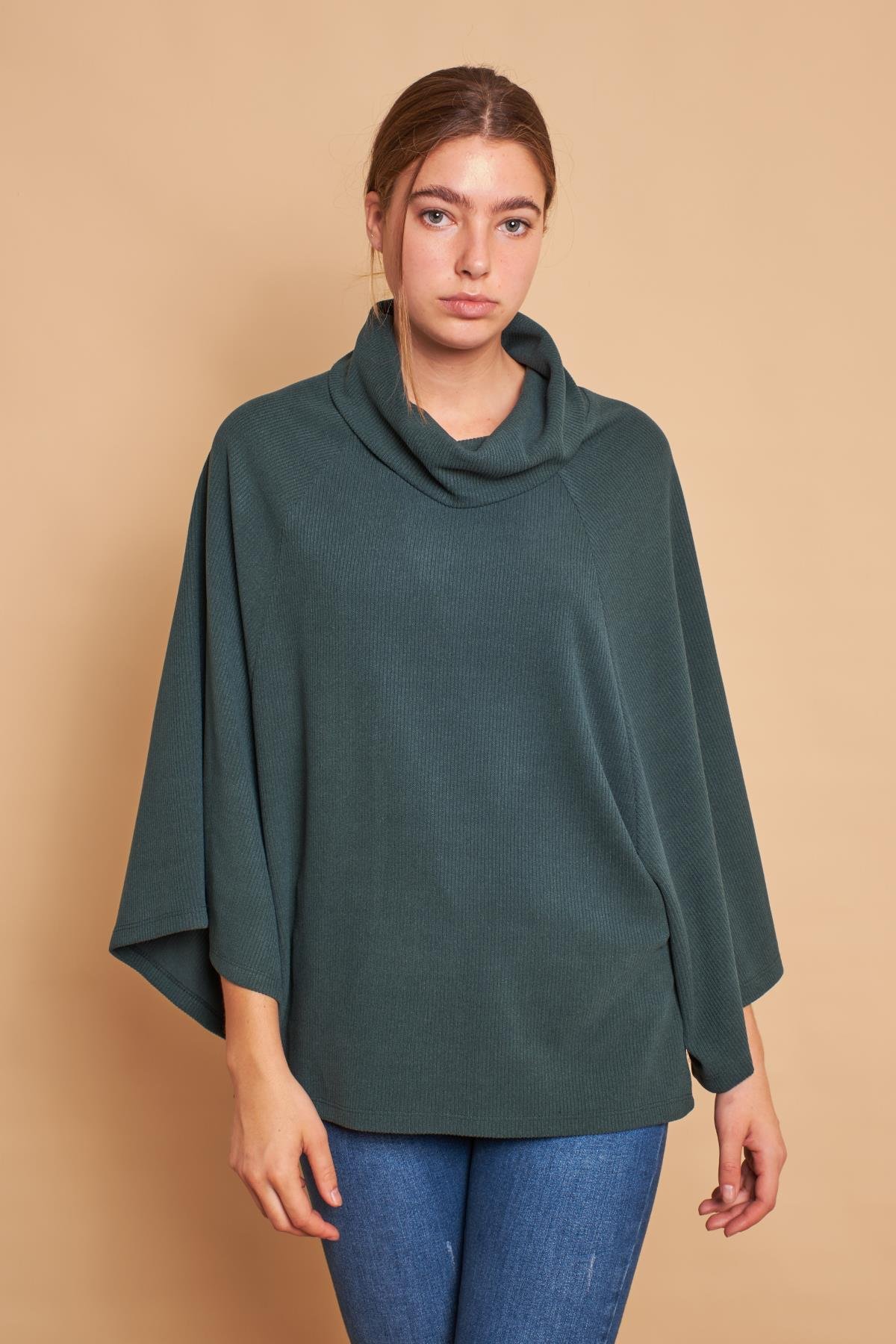 JUMENTDegaje Yaka Balıkçı Oversize Bluz -Zümrüt 