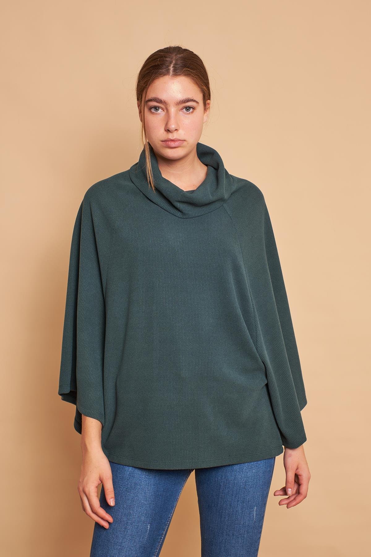 JUMENTDegaje Yaka Balıkçı Oversize Bluz -Zümrüt 