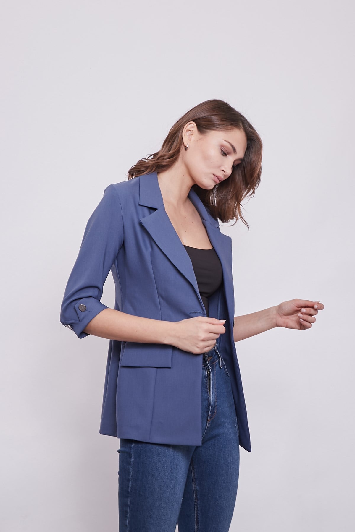 JUMENTkadın blazer metal düğme detaylı şık spor kumaş ceket