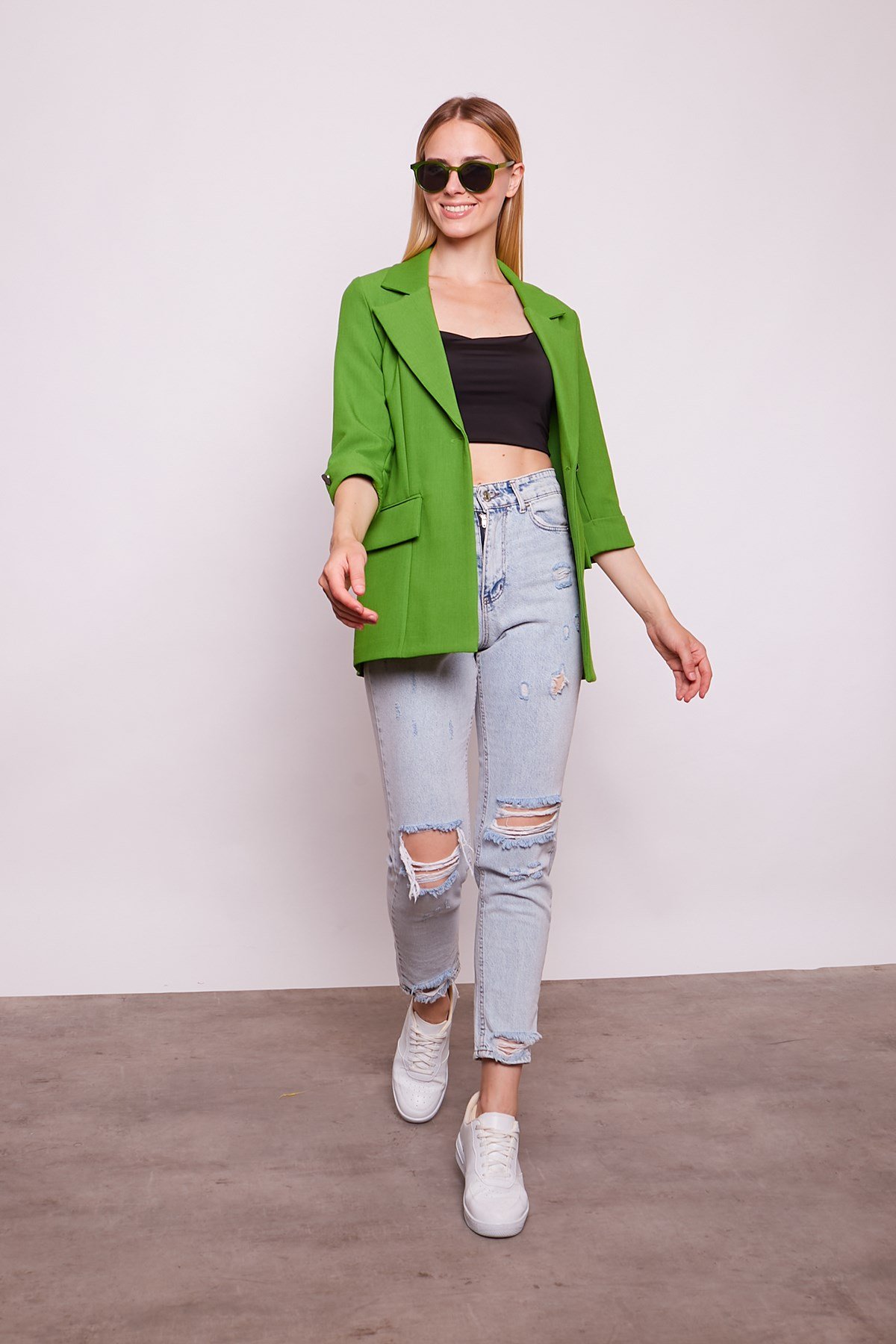 JUMENTkadın blazer metal düğme detaylı şık spor kumaş ceket