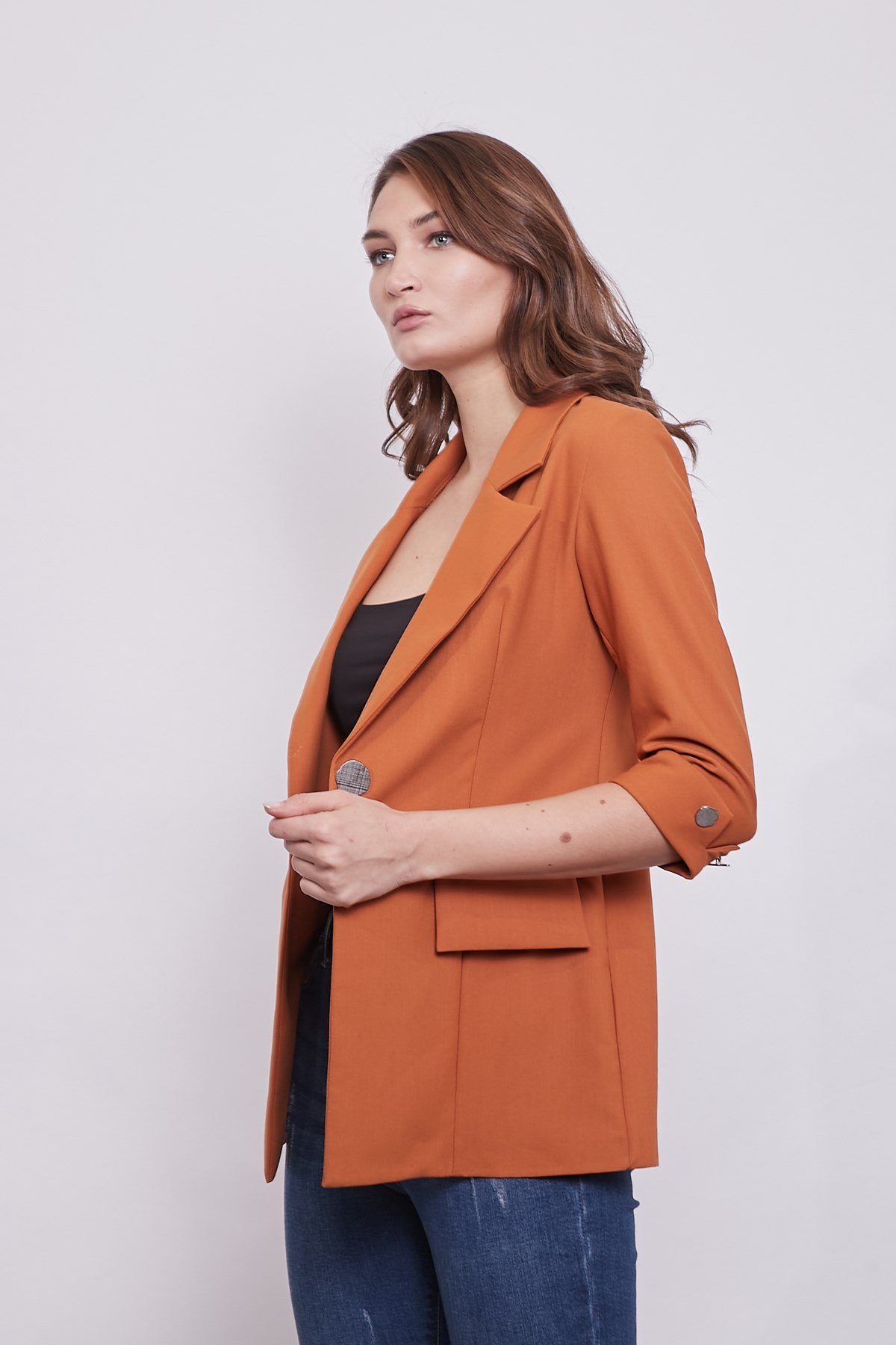 JUMENTkadın blazer metal düğme detaylı şık spor kumaş ceket