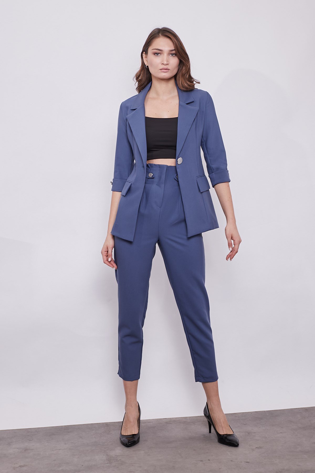 JUMENTkadın blazer metal düğme detaylı şık spor kumaş ceket