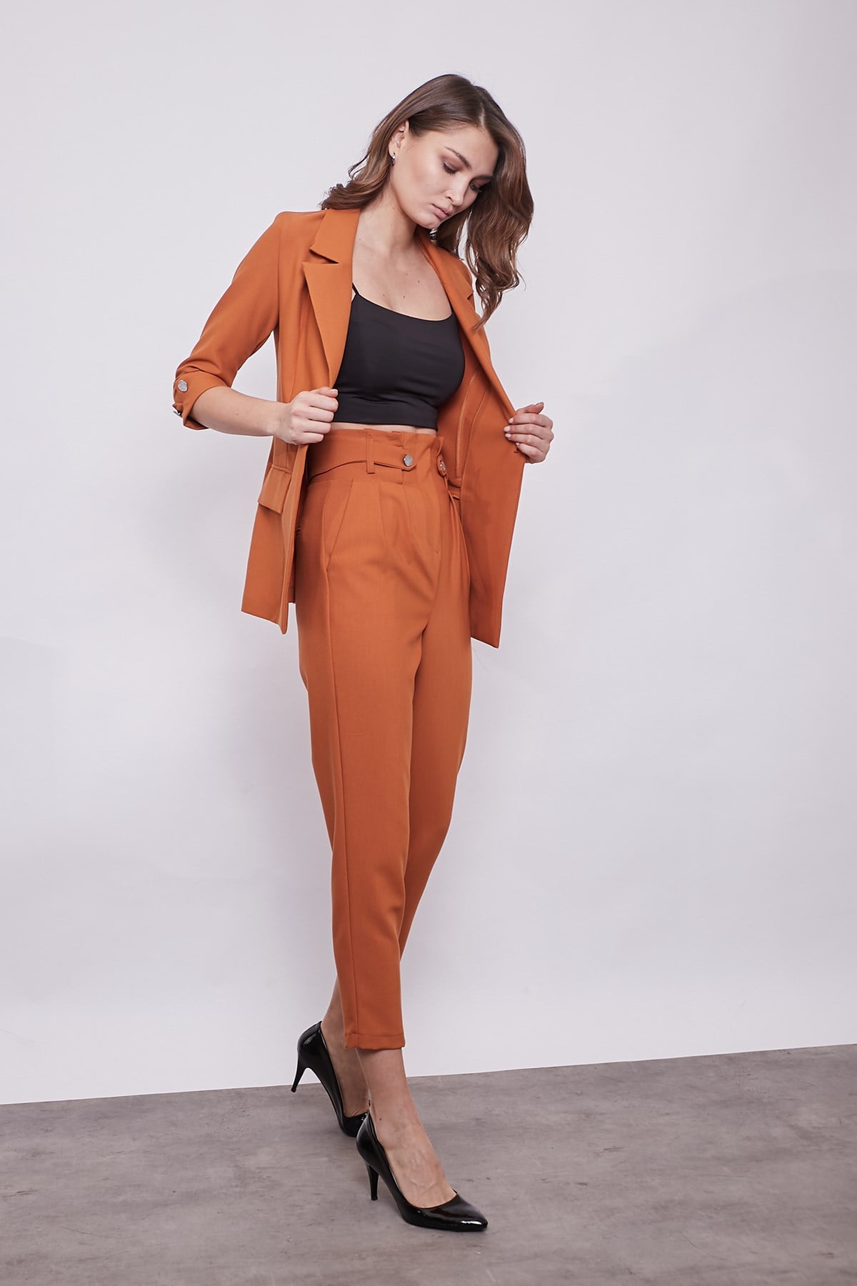 JUMENTkadın blazer metal düğme detaylı şık spor kumaş ceket