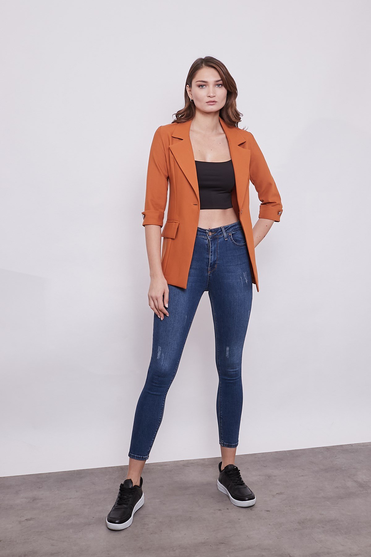 JUMENTkadın blazer metal düğme detaylı şık spor kumaş ceket