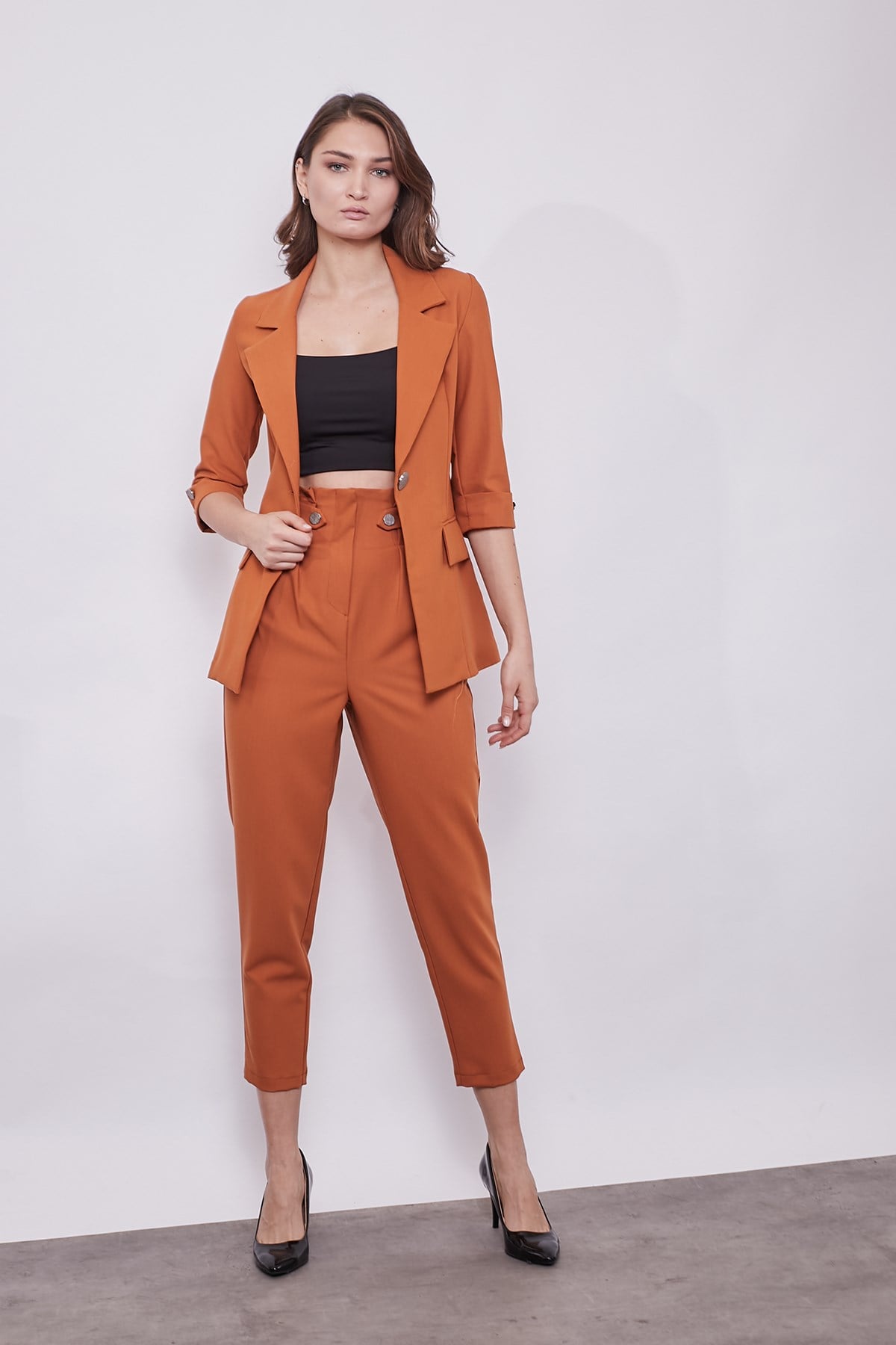 JUMENTkadın blazer metal düğme detaylı şık spor kumaş ceket