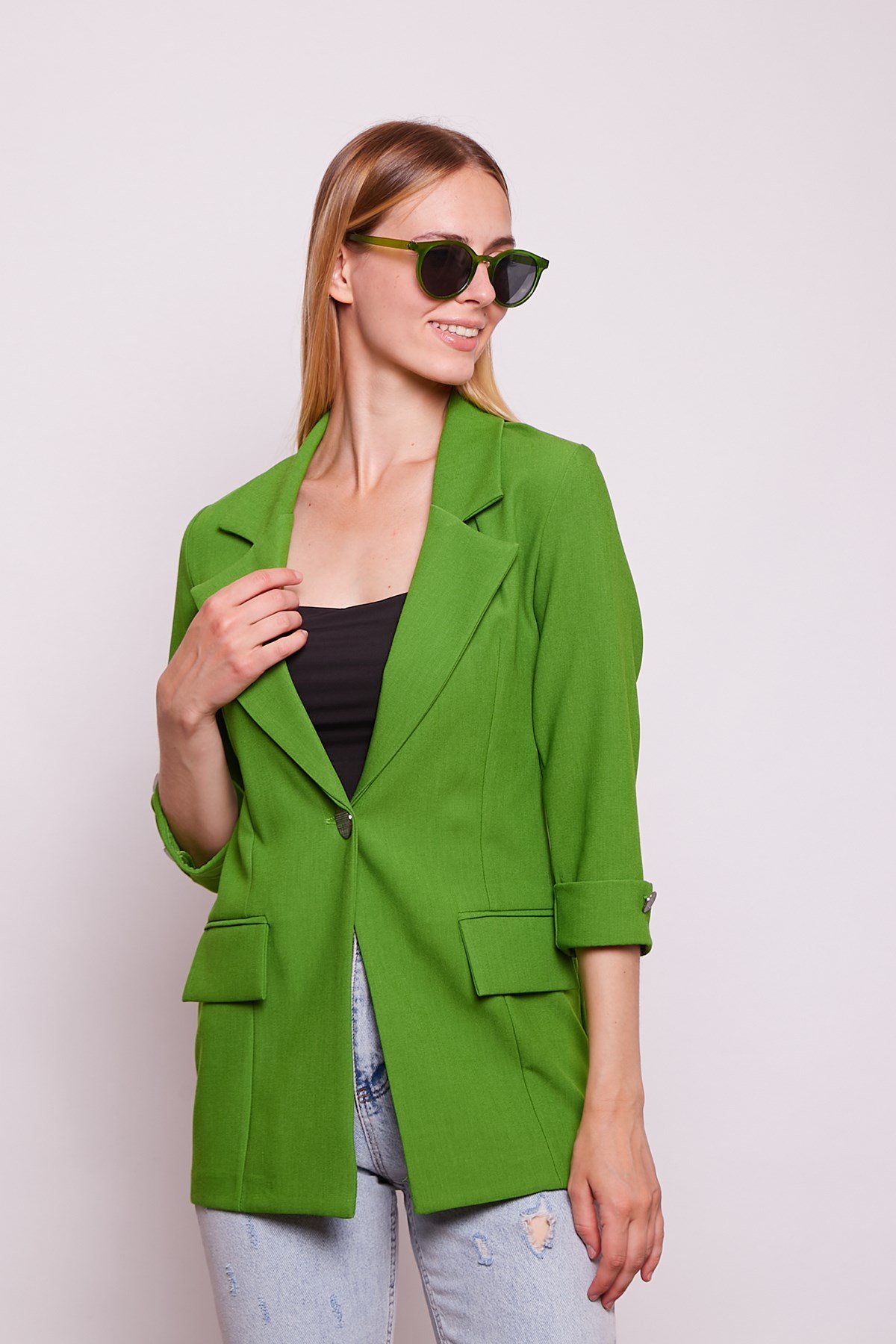 JUMENTkadın blazer metal düğme detaylı şık spor kumaş ceket