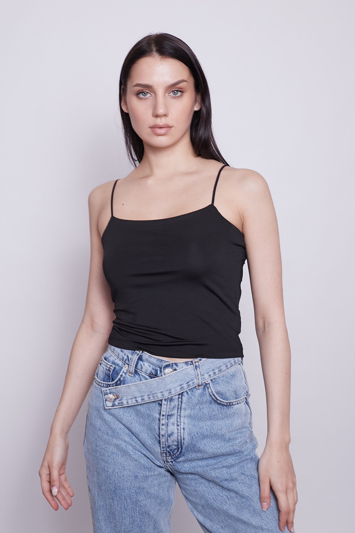JUMENTKadın İp Askılı Tulumlu Crop Body -Siyah