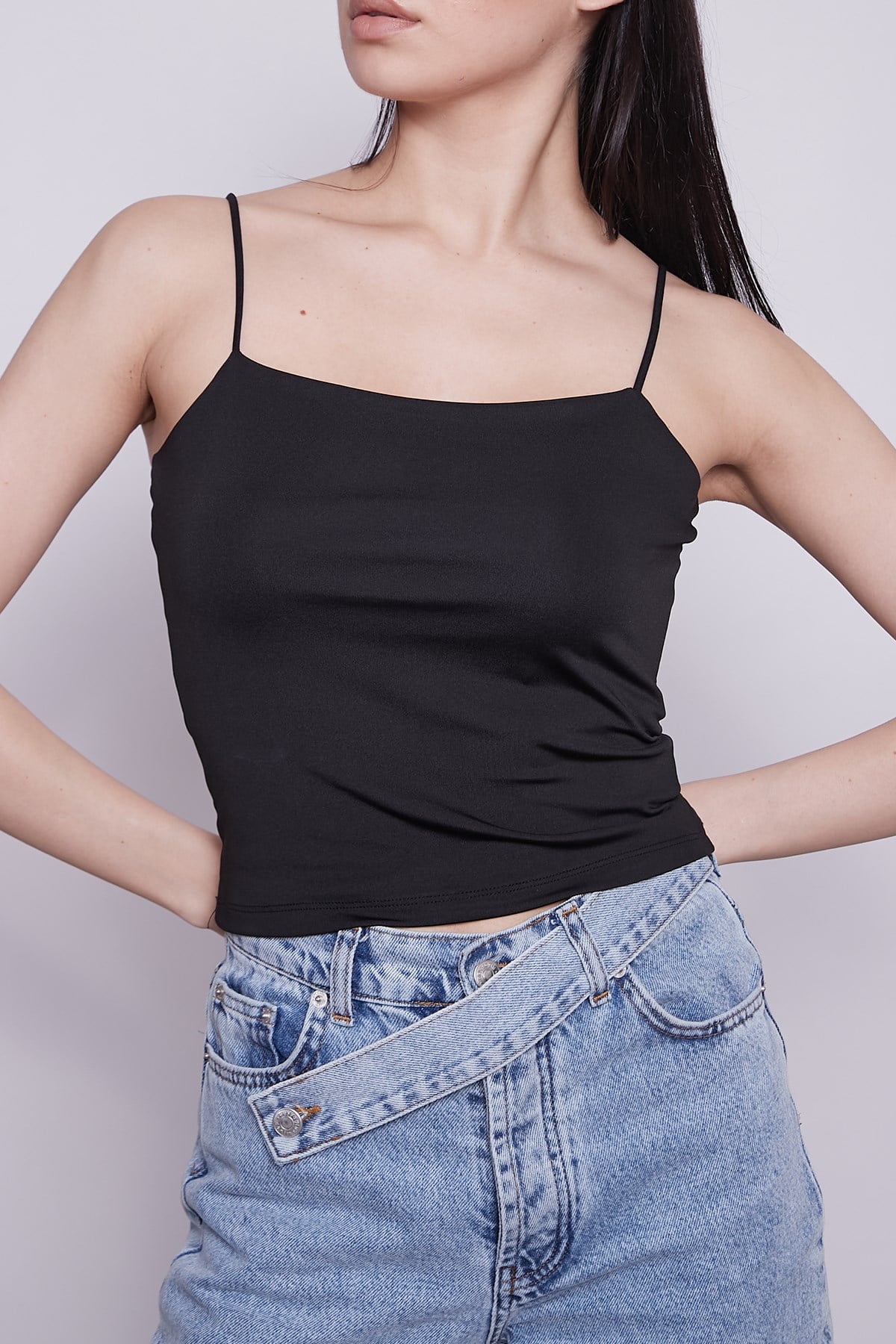 JUMENTKadın İp Askılı Tulumlu Crop Body -Siyah