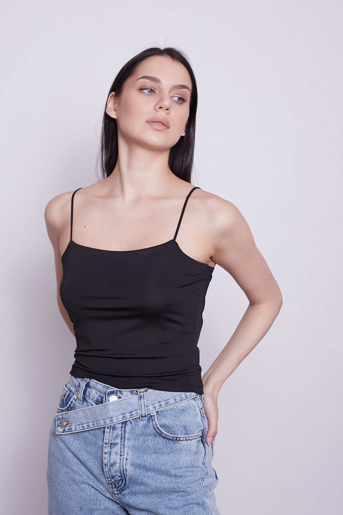 JUMENTKadın İp Askılı Tulumlu Crop Body -Siyah