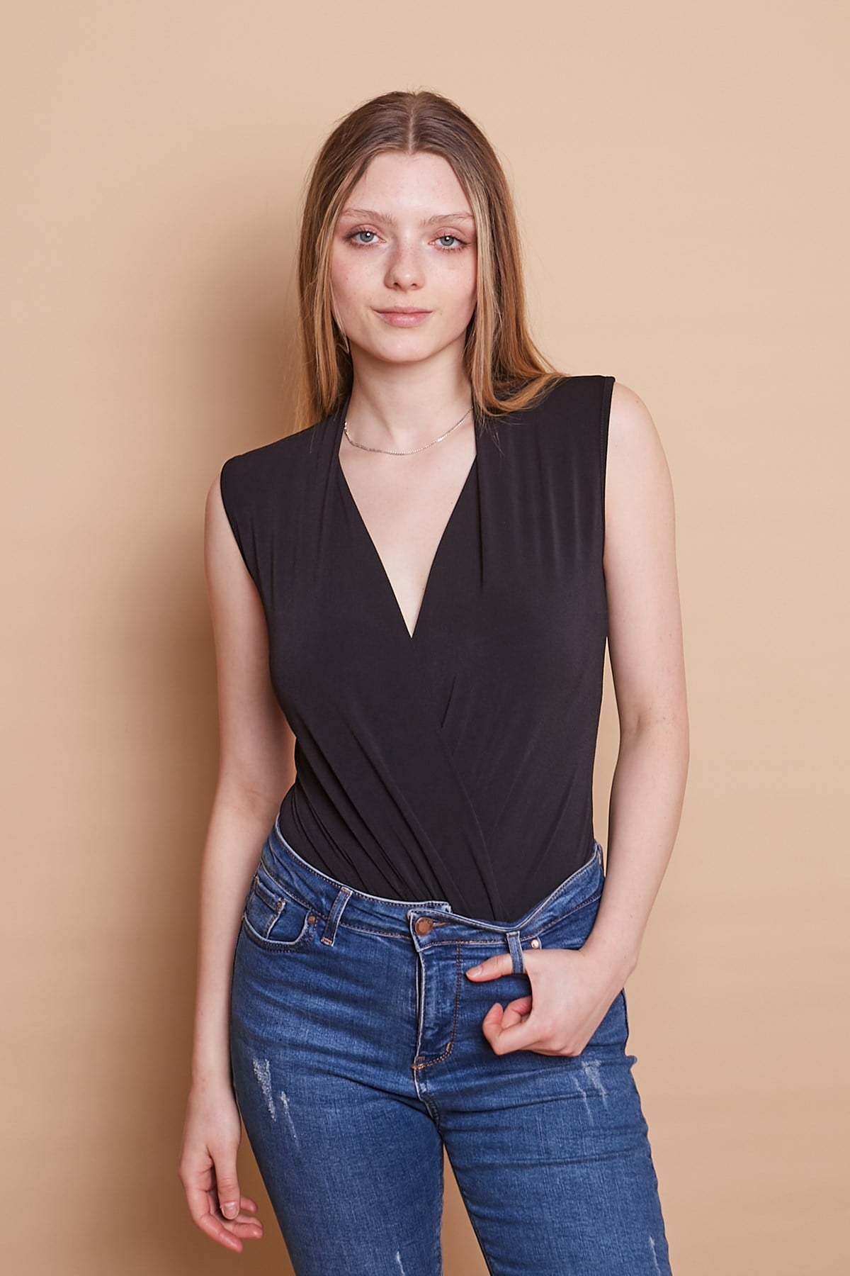JUMENTkadın krep kumaş anvelop kruvaze kolu büzgülü kısa kol zıbınlı likralı bodysuit bluz