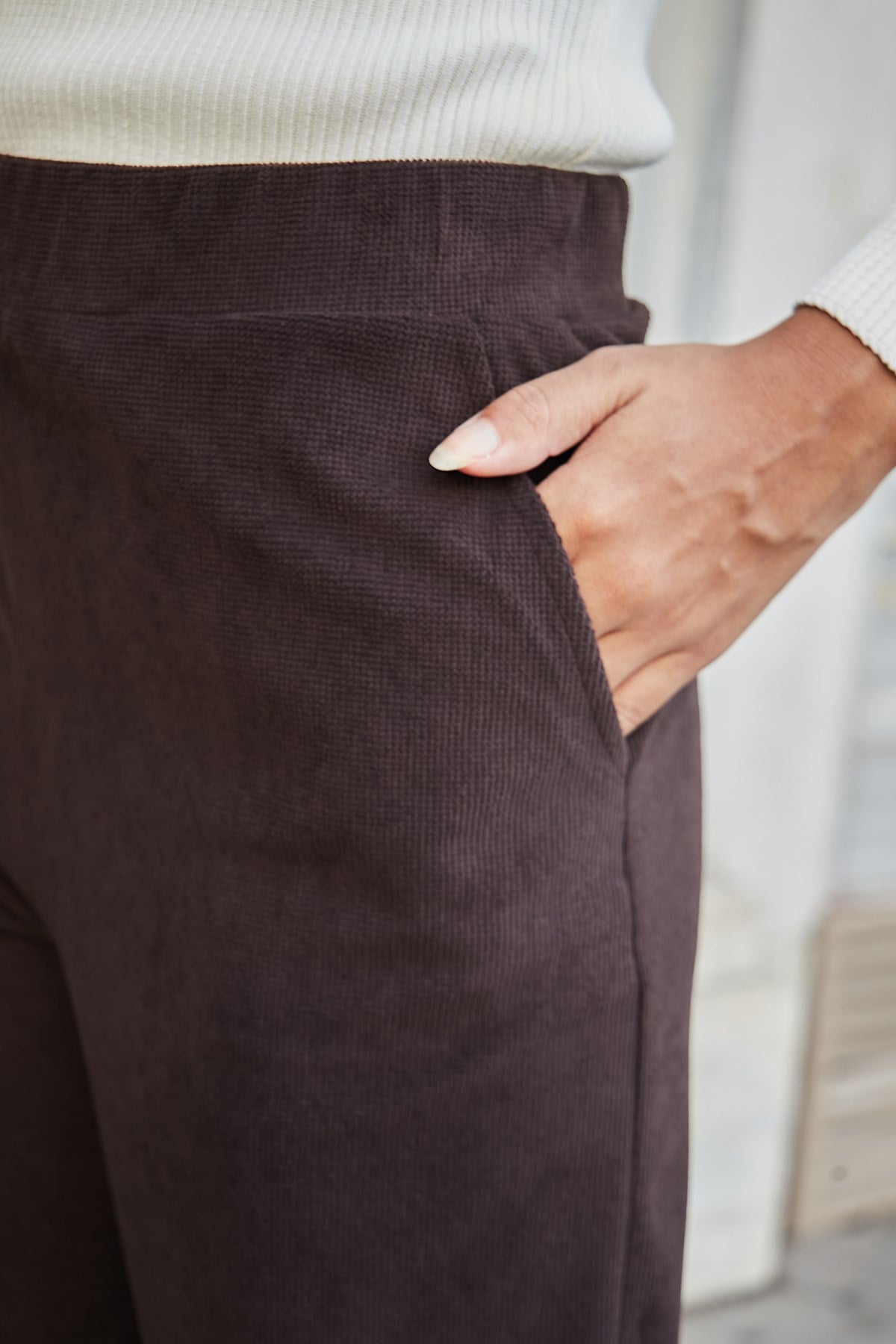 JUMENTkadın petek kadife likalı yumuşak dokulu yüksek bel yan cepli bol paça pantolon