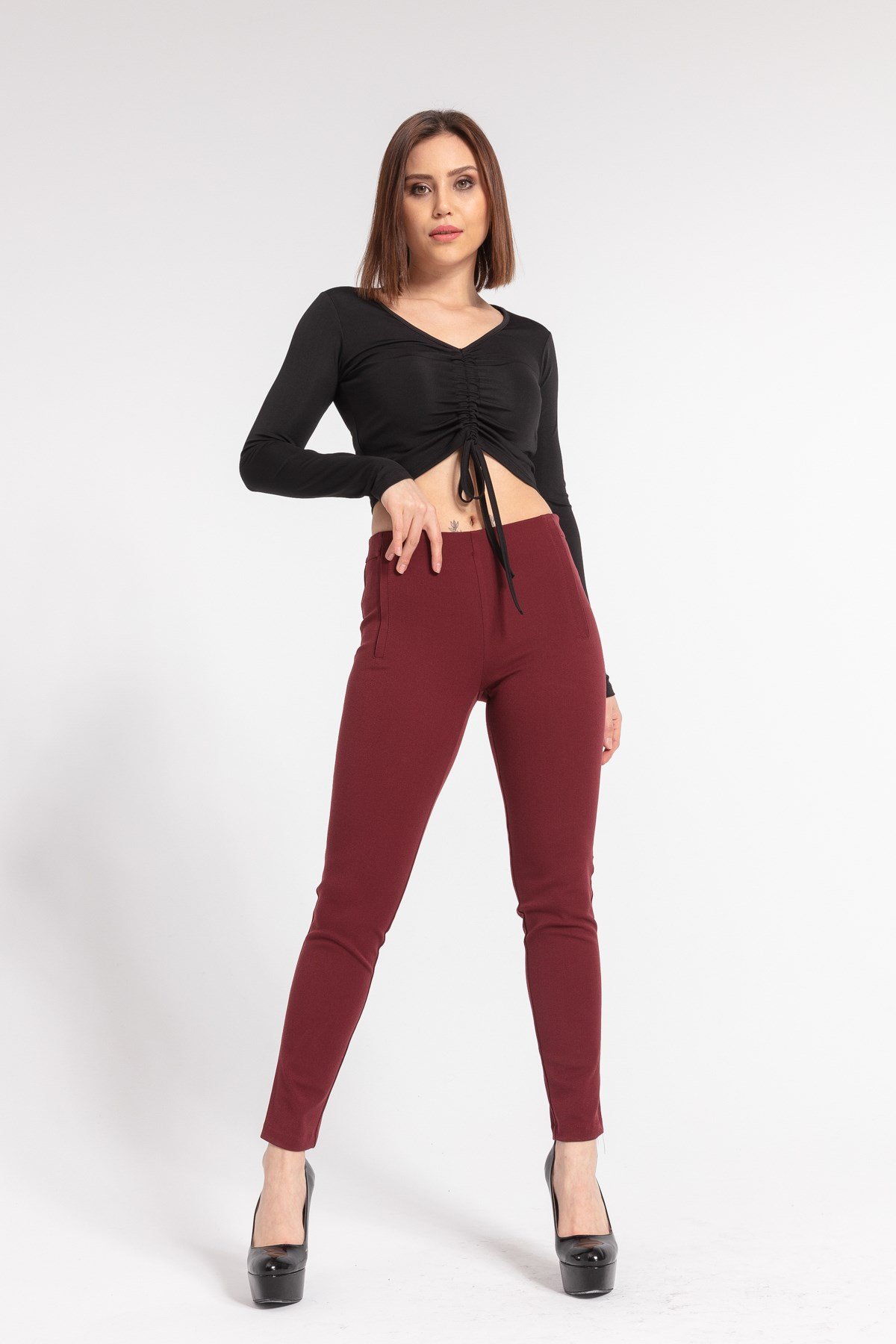 JUMENTÖnü Flato Cepli Pantolon -Bordo