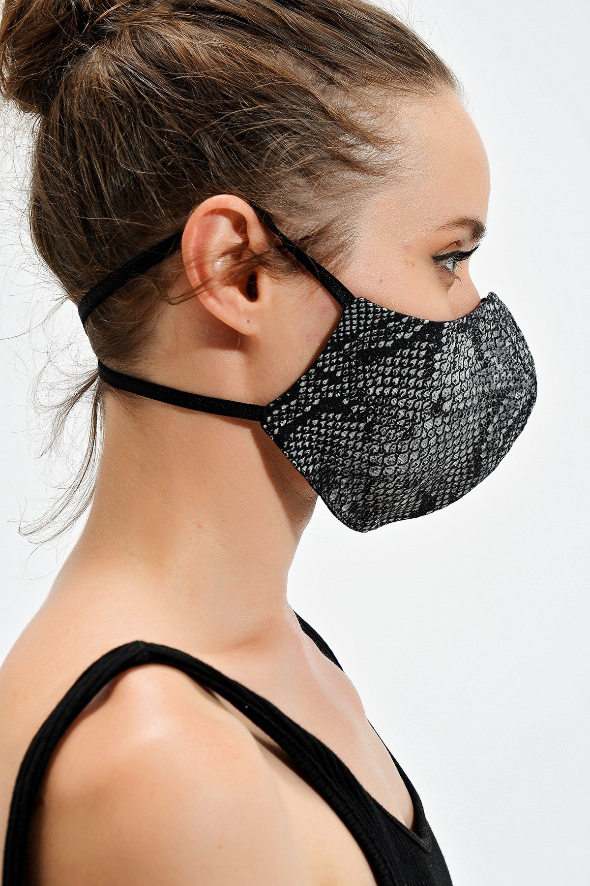 JUMENTPamuklu Arkadan Lastikli Aksesuar Maske - Gri Yılan