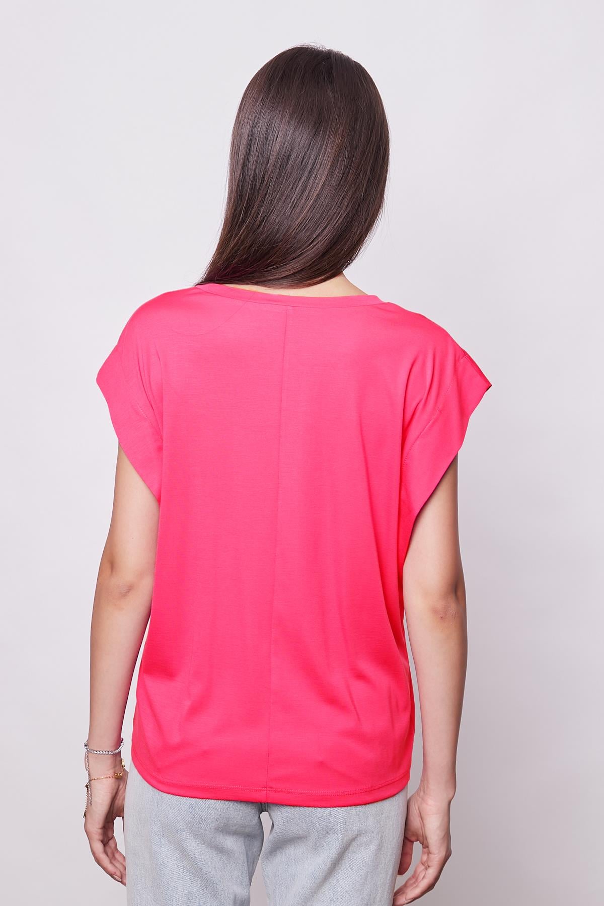 JUMENTŞık Likralı Span Kumaş Kolsuz Geniş Sıfır Yaka Düşük Omuzlu Basic Tshirt Bluz-Fujya