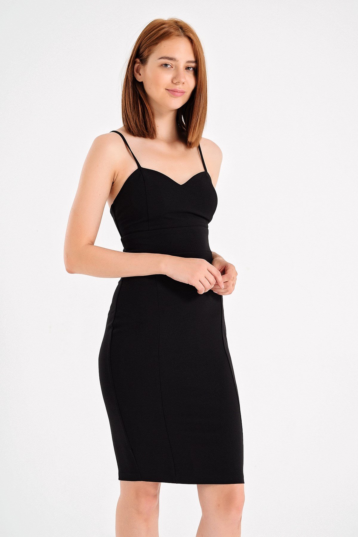 JUMENTStrapless Arkası Çapraz Biyeli Şık Elbise -Siyah