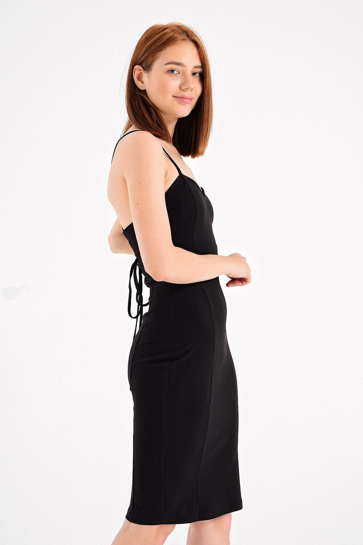 JUMENTStrapless Arkası Çapraz Biyeli Şık Elbise -Siyah