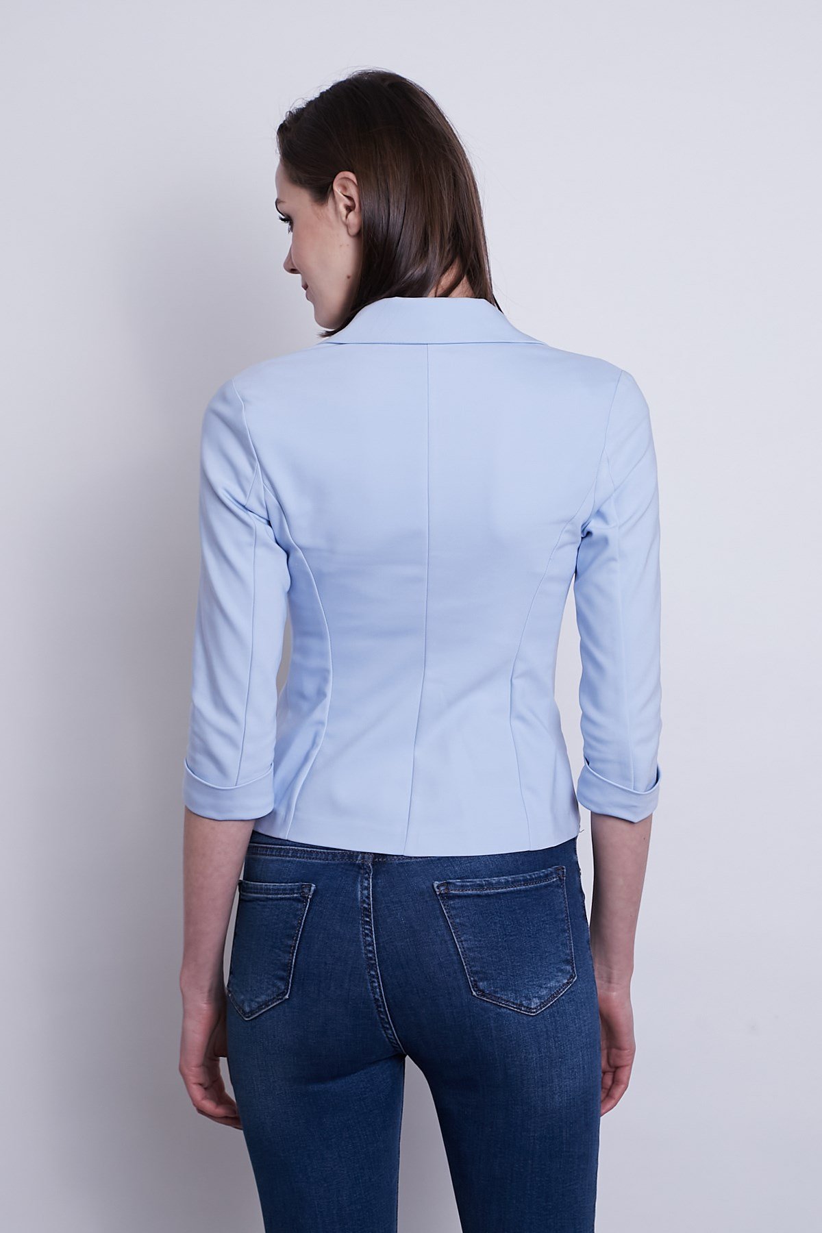 JUMENTSüs Cepli Kapri Kol Düğmeli Blazer Mono Kısa Ceket- A.mavi