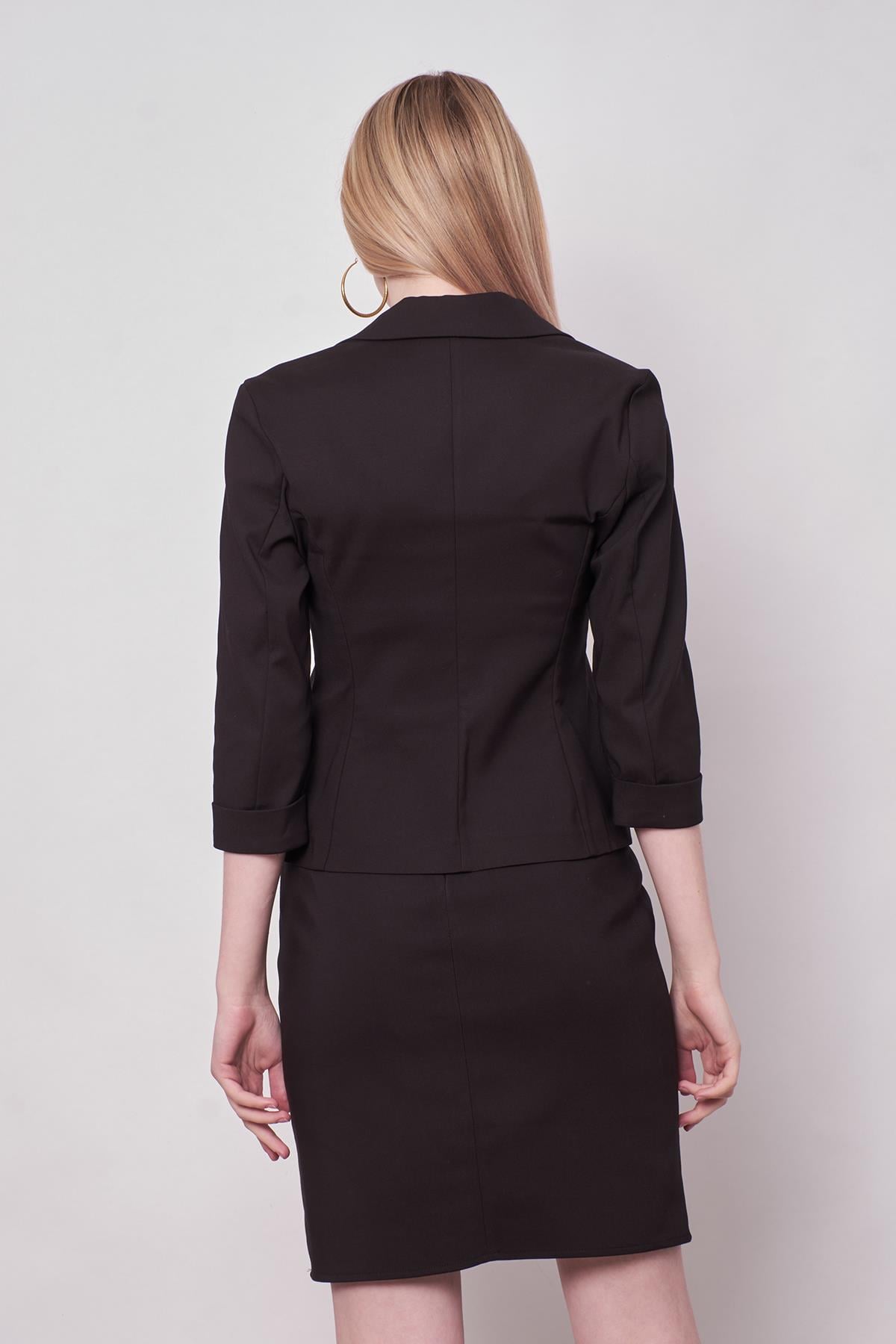 JUMENTYakalı Flato Cepli Capri Truvakar Kol Kısa Blazer Ceket-Siyah