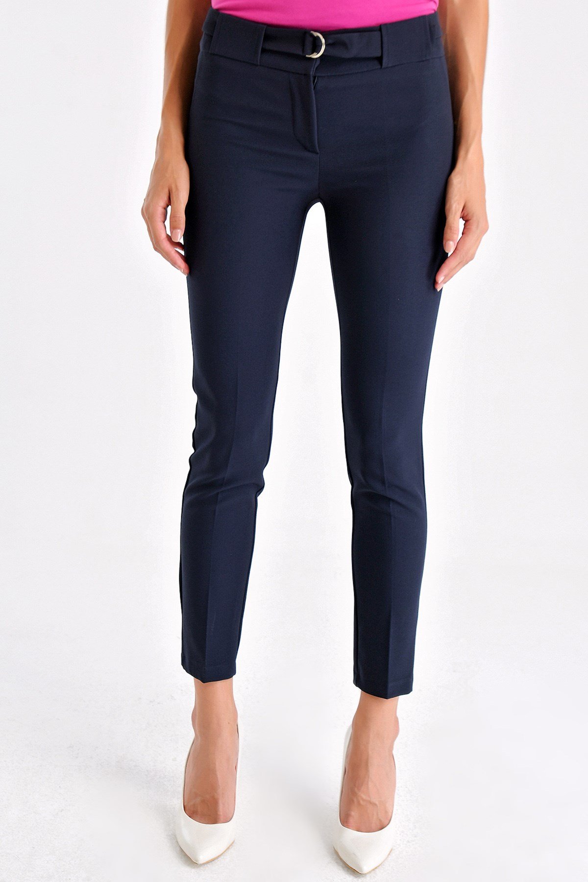 JUMENTYüksek Bel Kemerli D Tokalı Ofis Pantalon-Lacivert