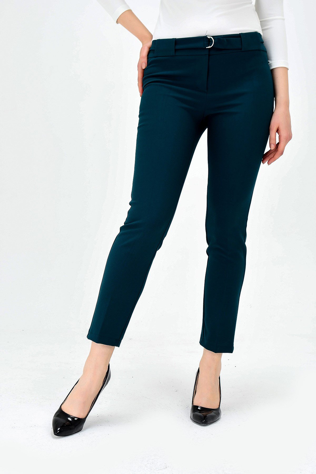 JUMENTYüksek Bel Kemerli D Tokalı Pantalon -Zümrüt