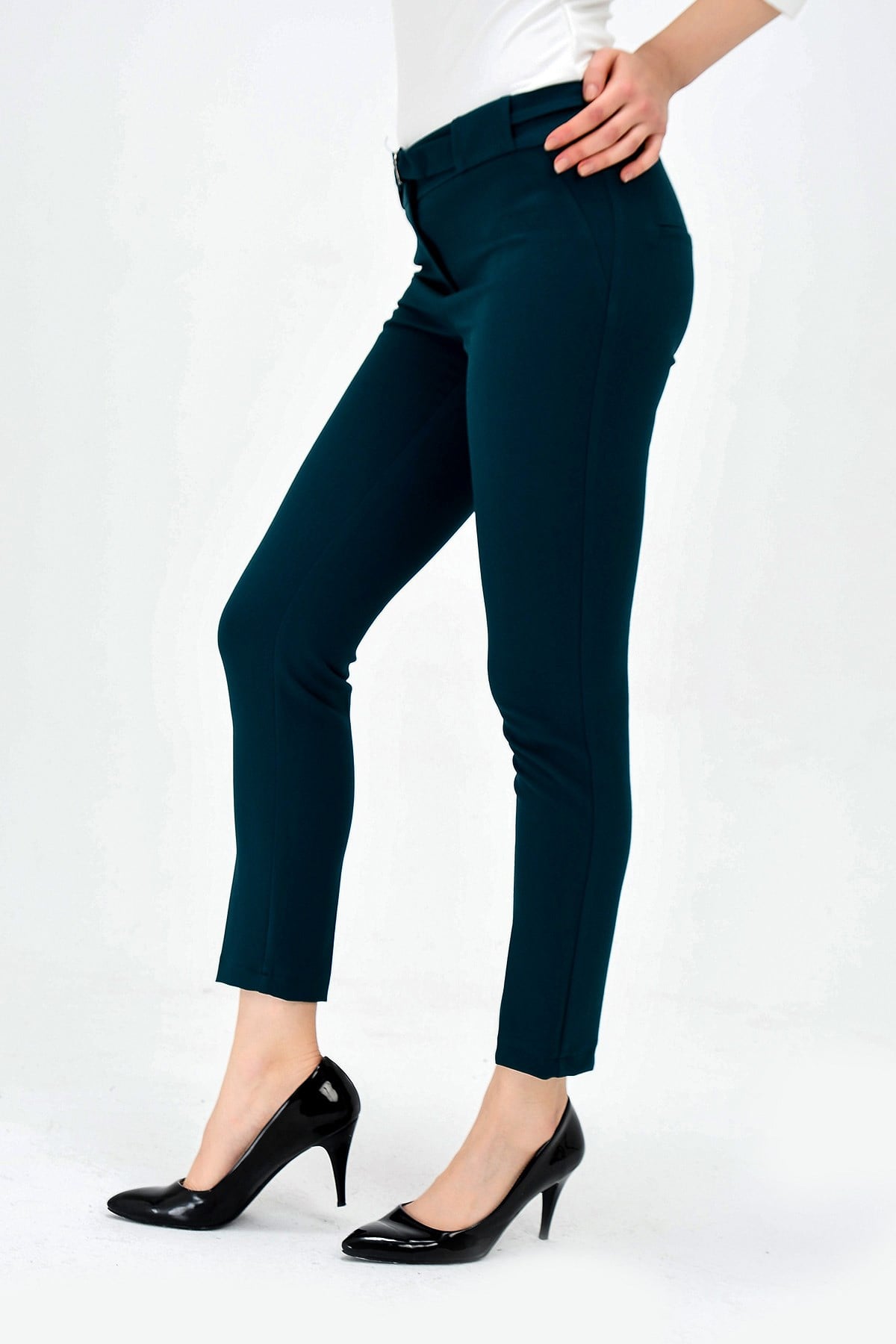 JUMENTYüksek Bel Kemerli D Tokalı Pantalon -Zümrüt