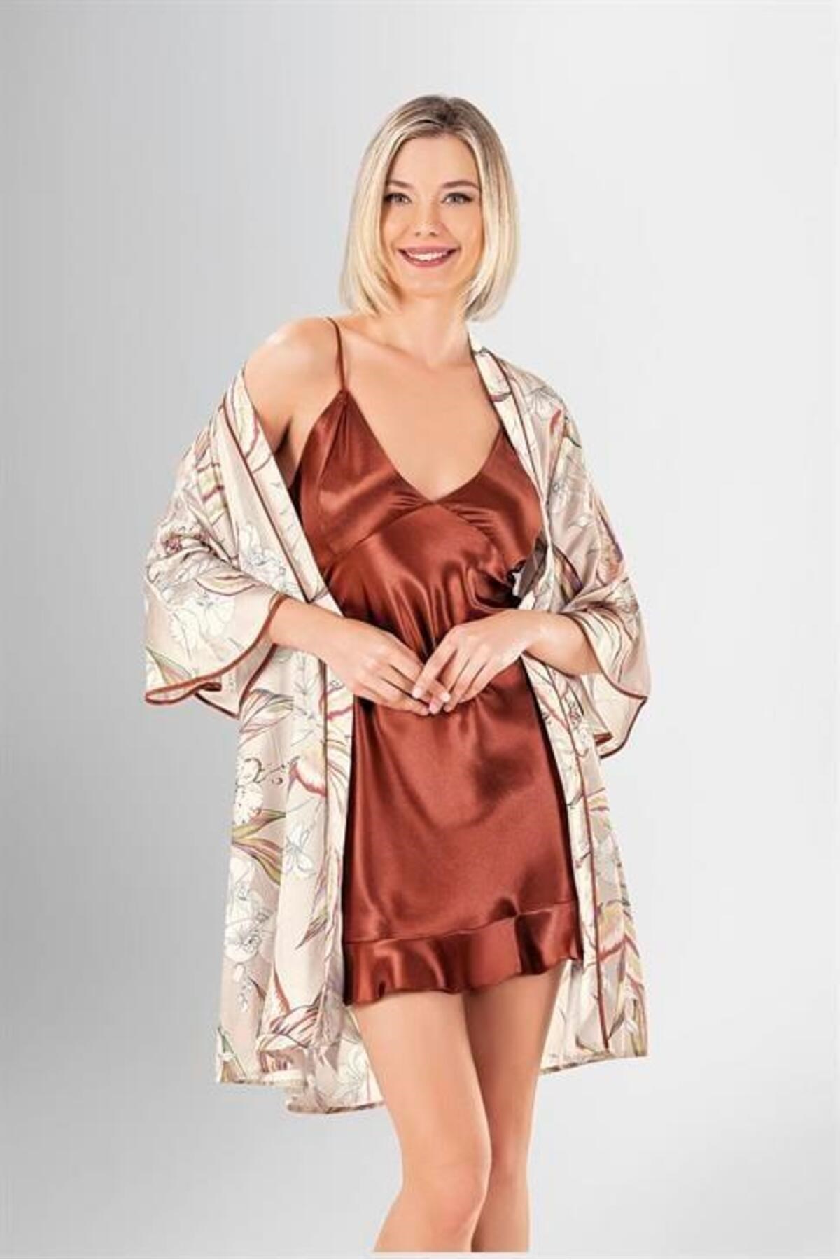 Arias Closet 2 li Kısa Sabahlık Takımı Kiremit OZN-22733
