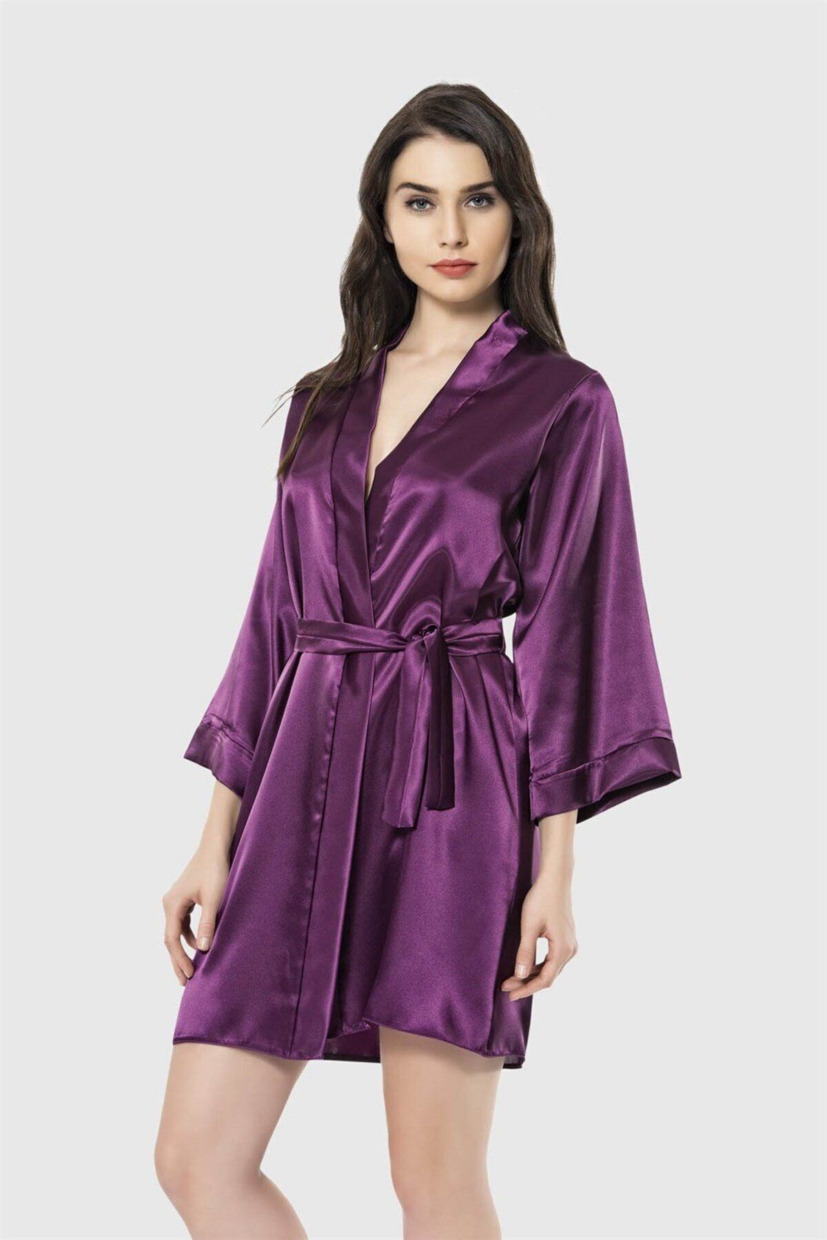Aria's Closet Mor Kısa Saten Sabahlık