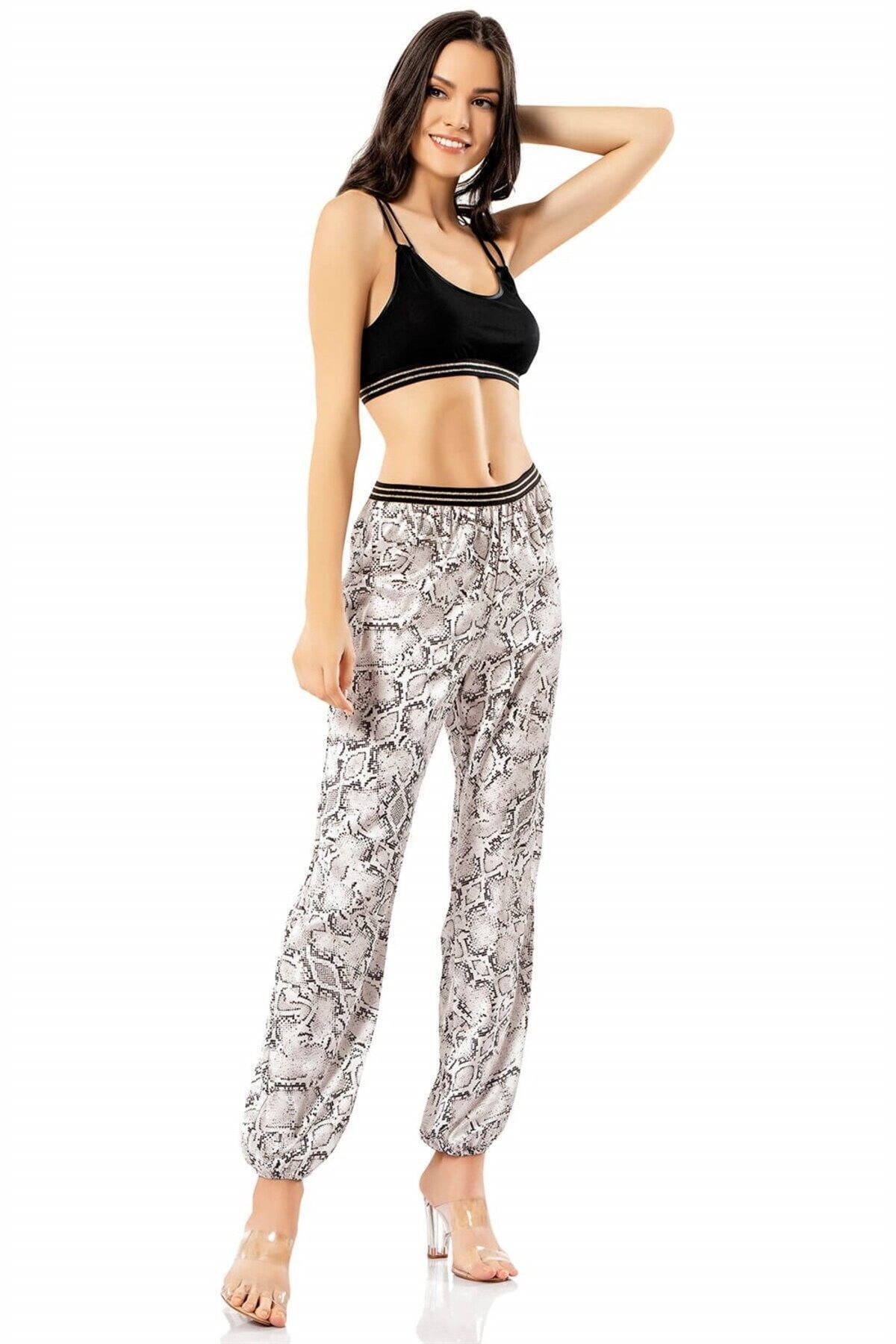 Desenli Üçlü Saten Gecelik Pijama Takımı