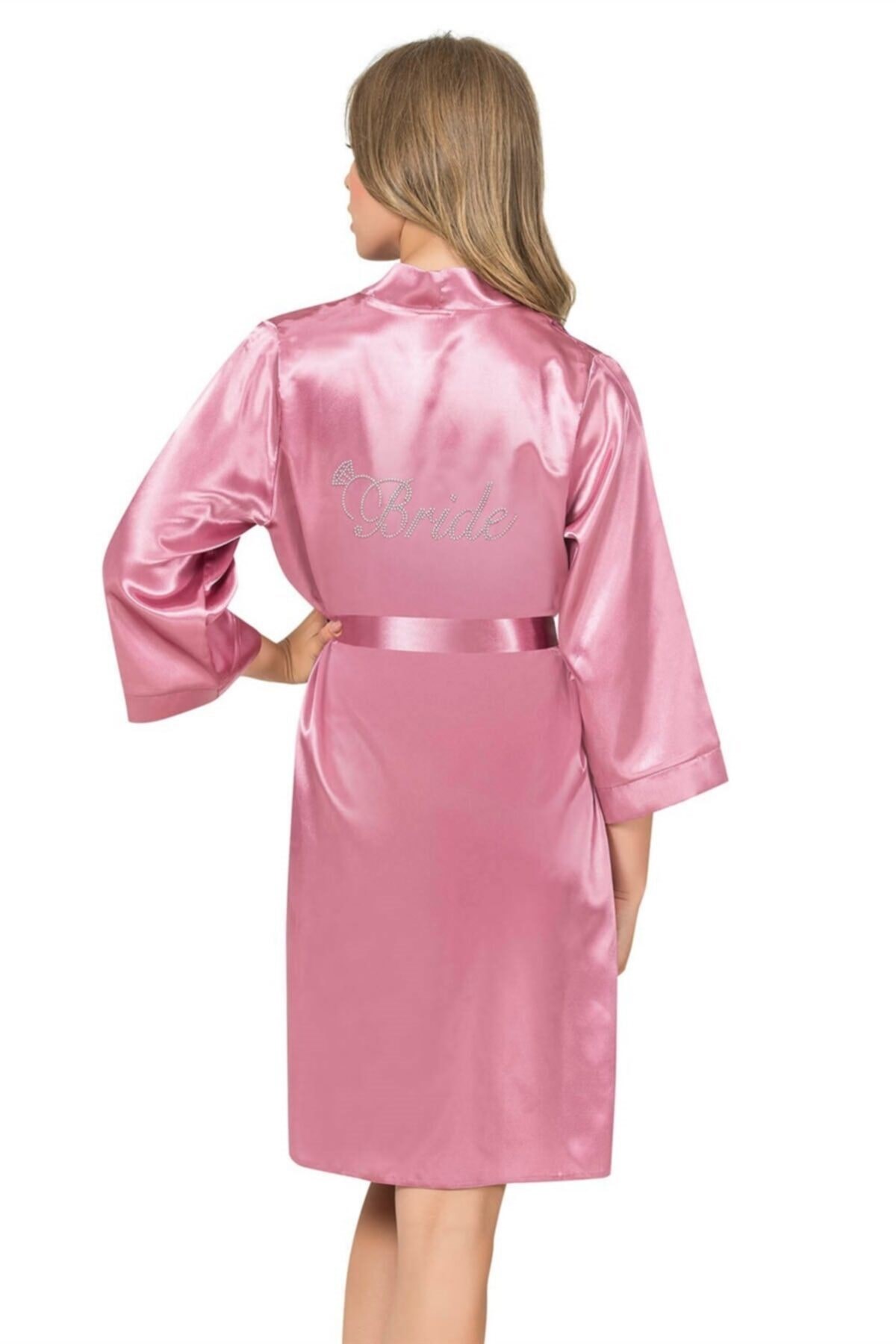 Gül Kurusu Kısa Saten Bride Sabahlık