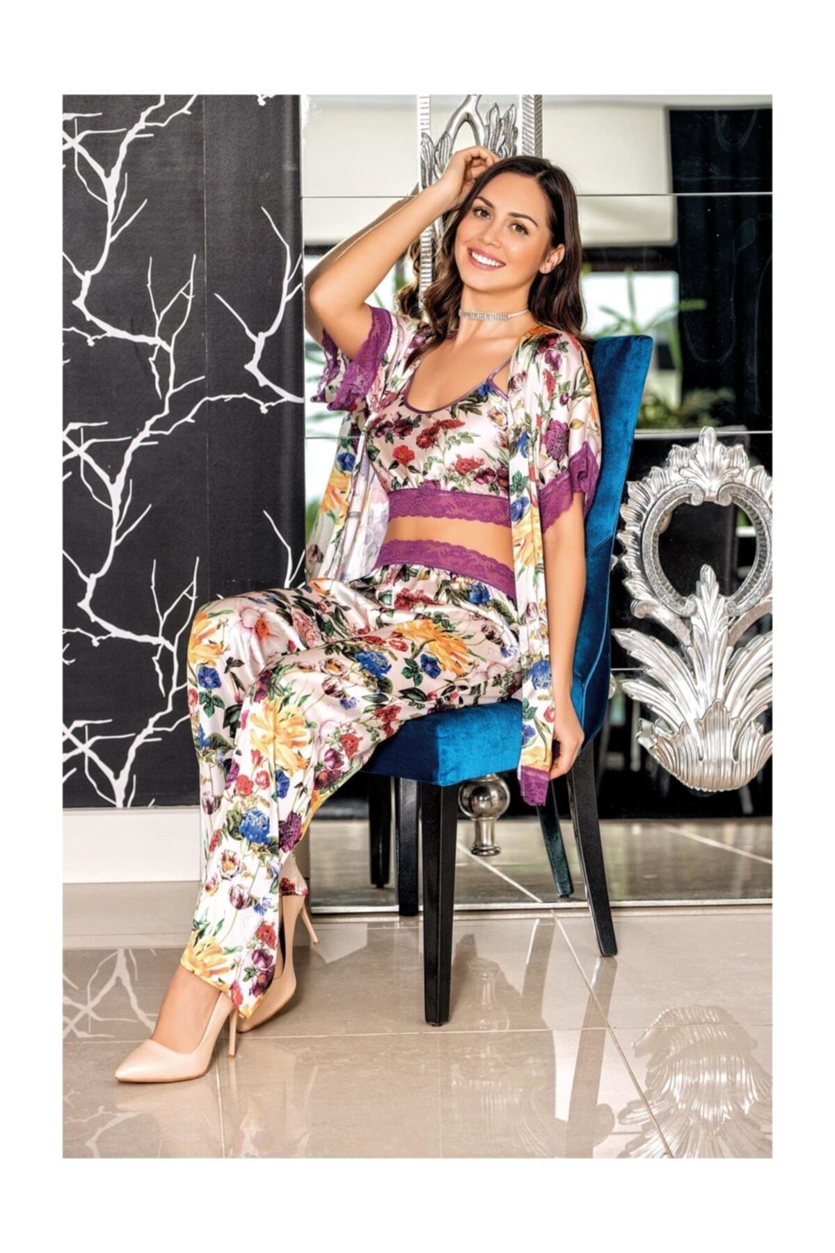 Kadın Mor 3 lü Pijama Takımı