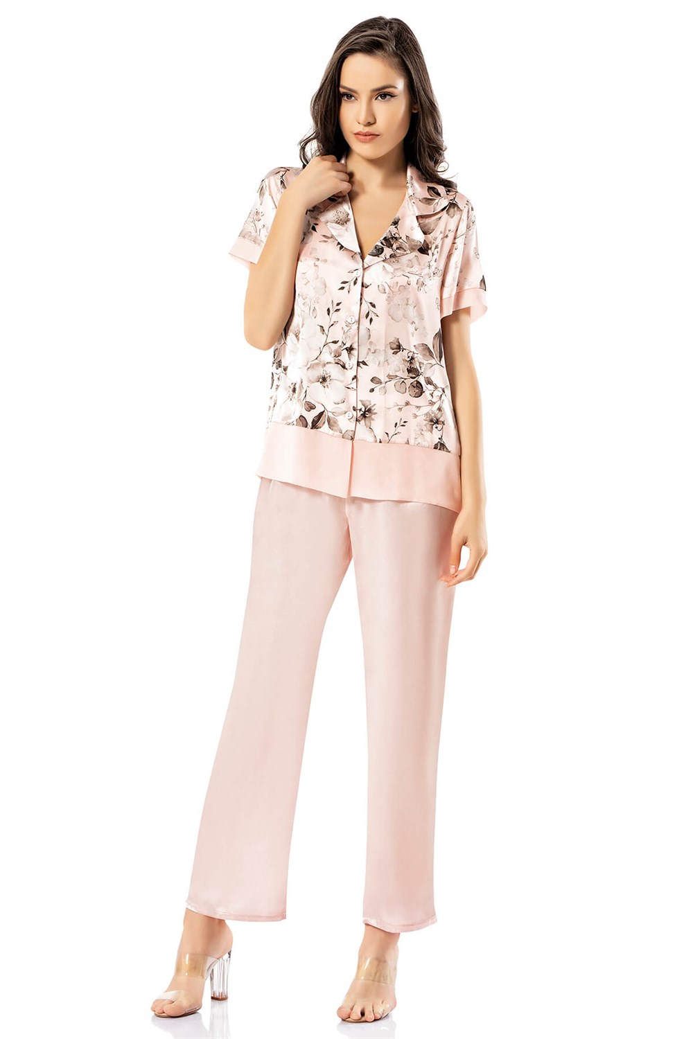 Loriva Desenli İkili Saten Gecelik Pijama Takımı