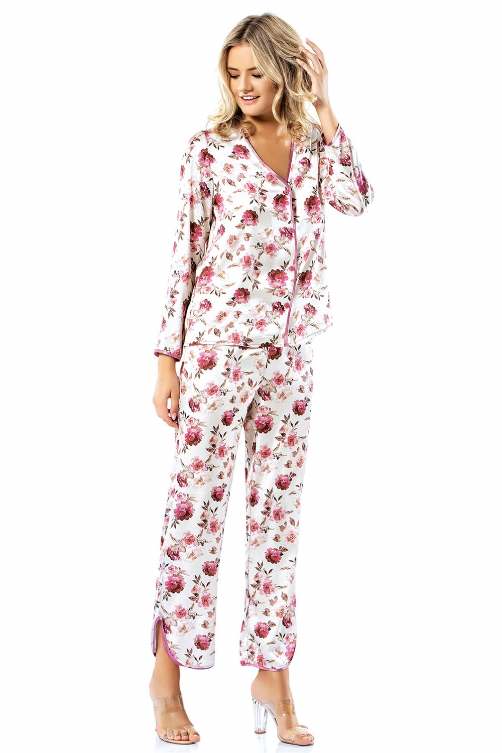 Loriva Desenli İkili Saten Gecelik Pijama Takımı