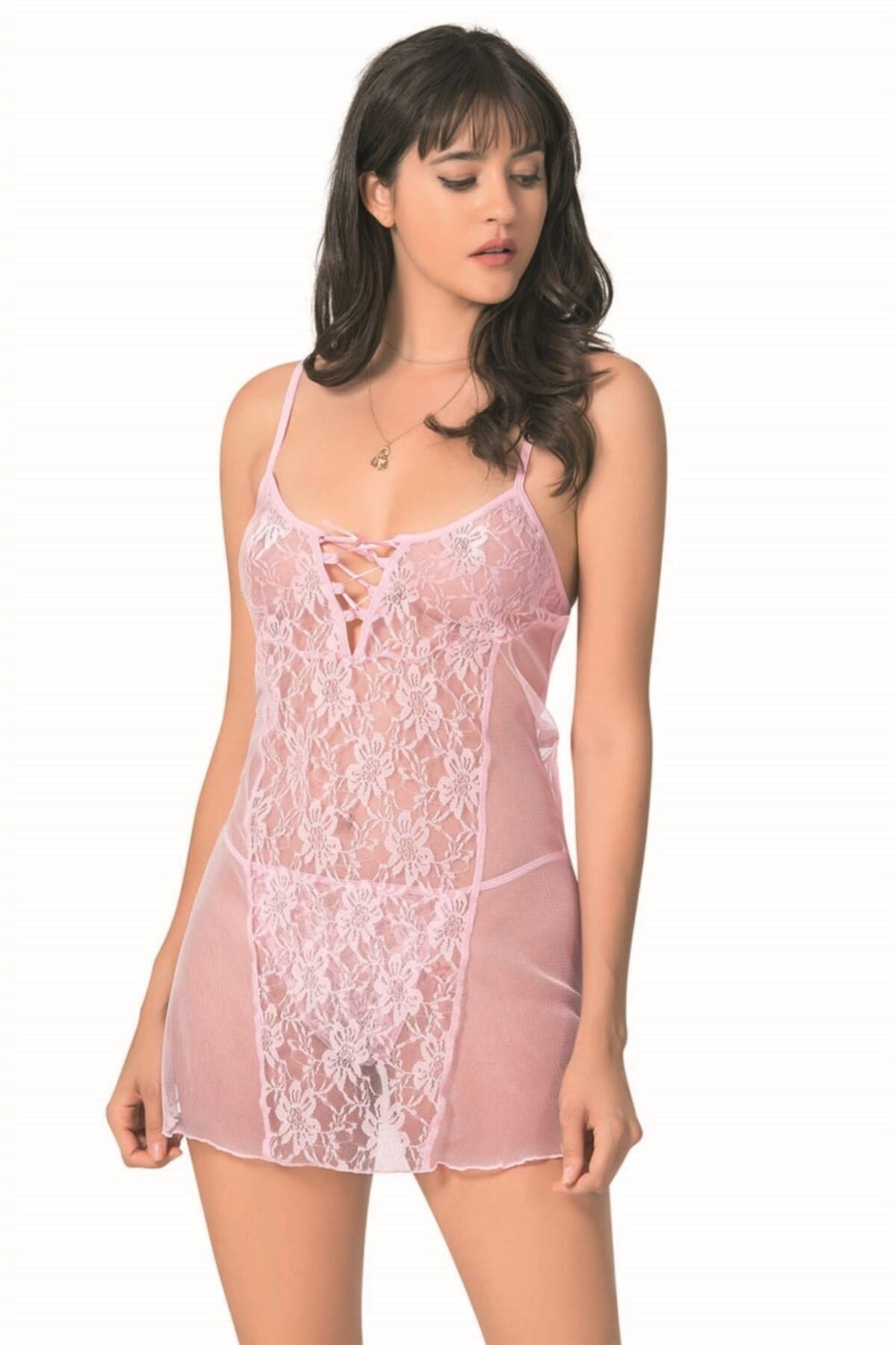 Pembe Kısa Tül Gecelik