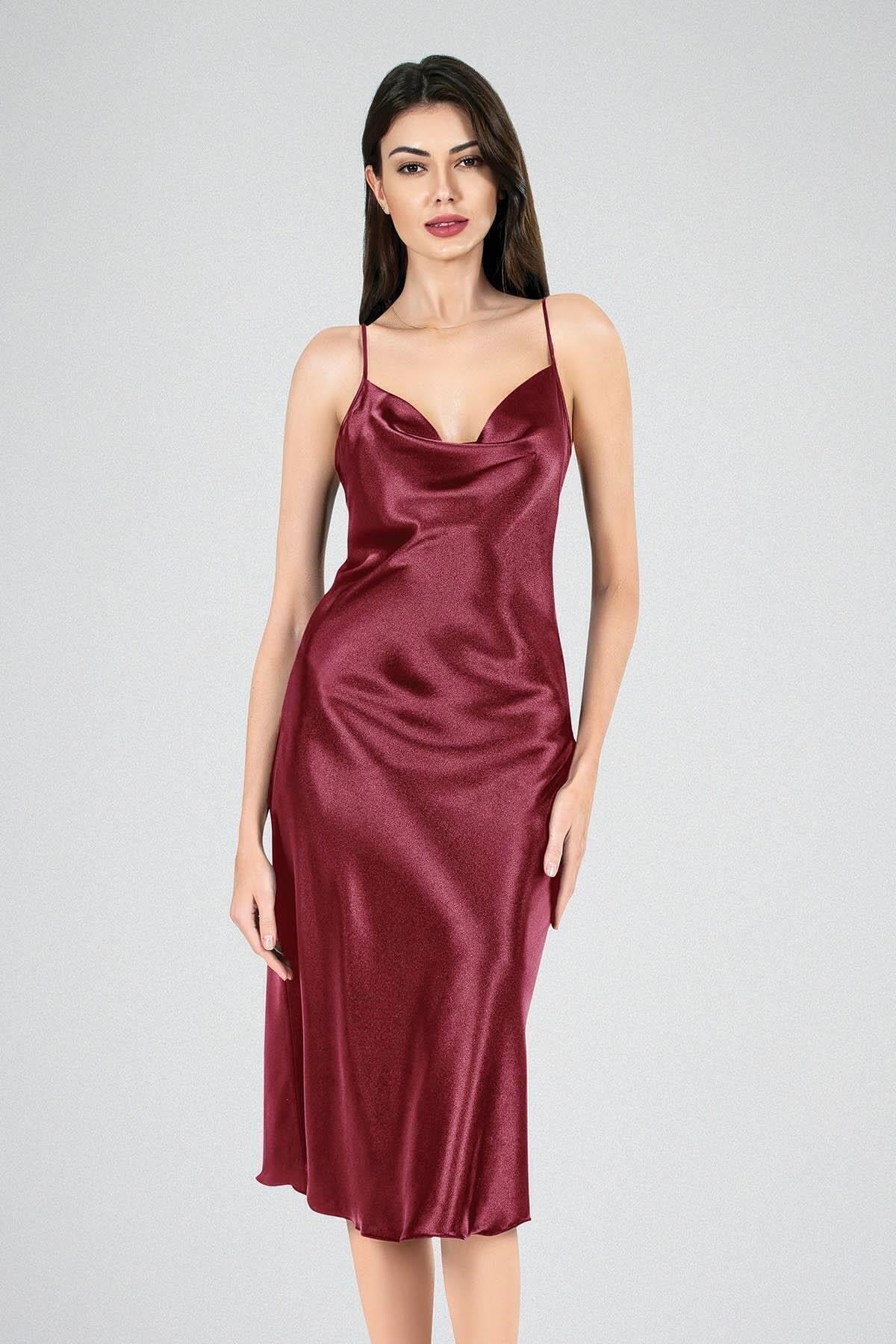 Uzun Gecelik Degaje Bordo 7741