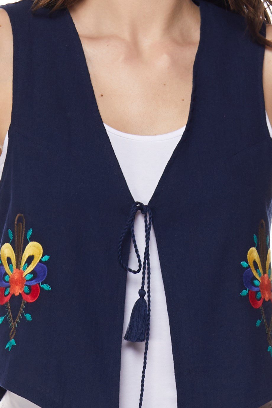  Lacivert Nakışlı Yelek