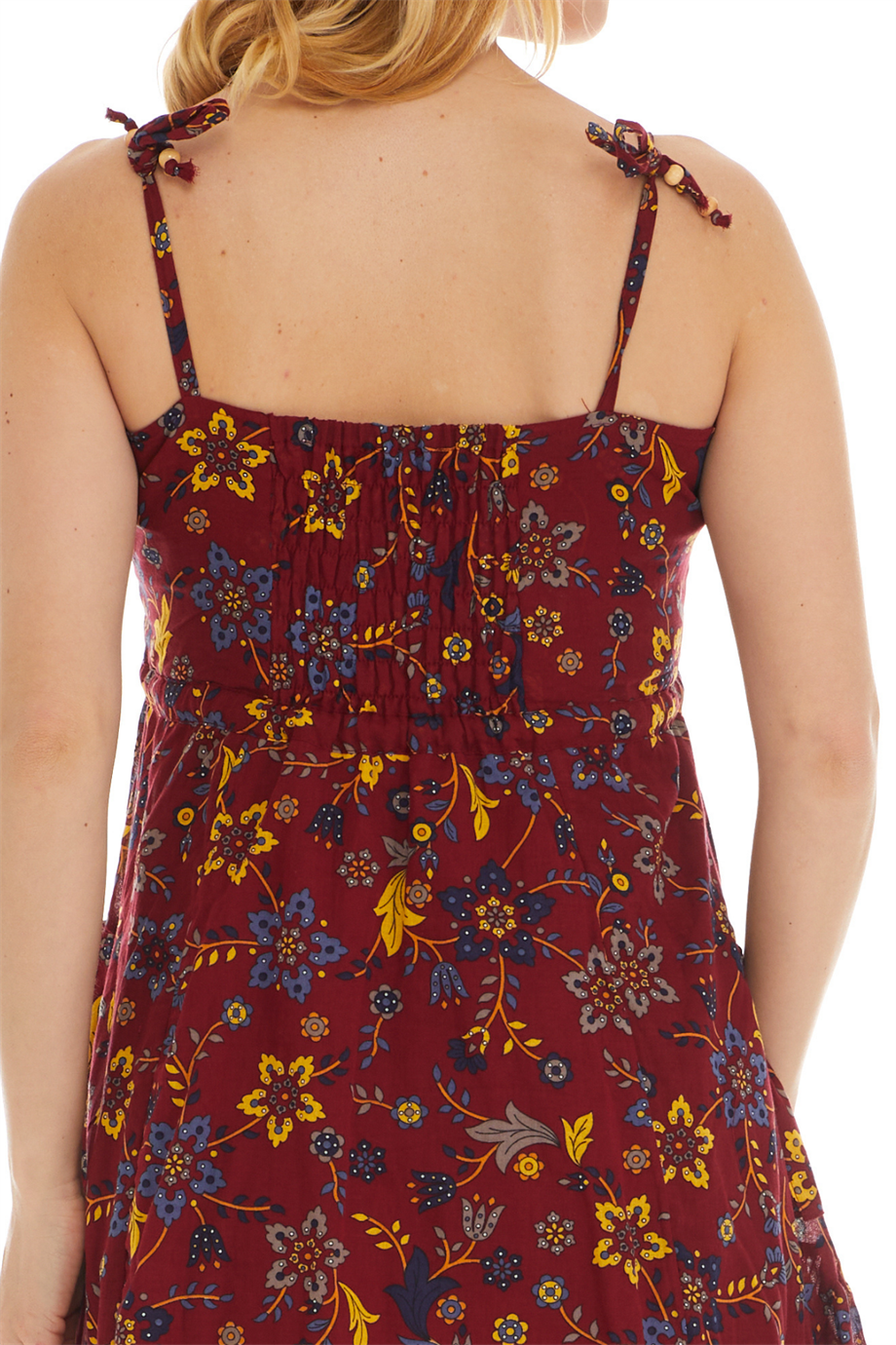 Askılı Vual Bordo Kısa Elbise