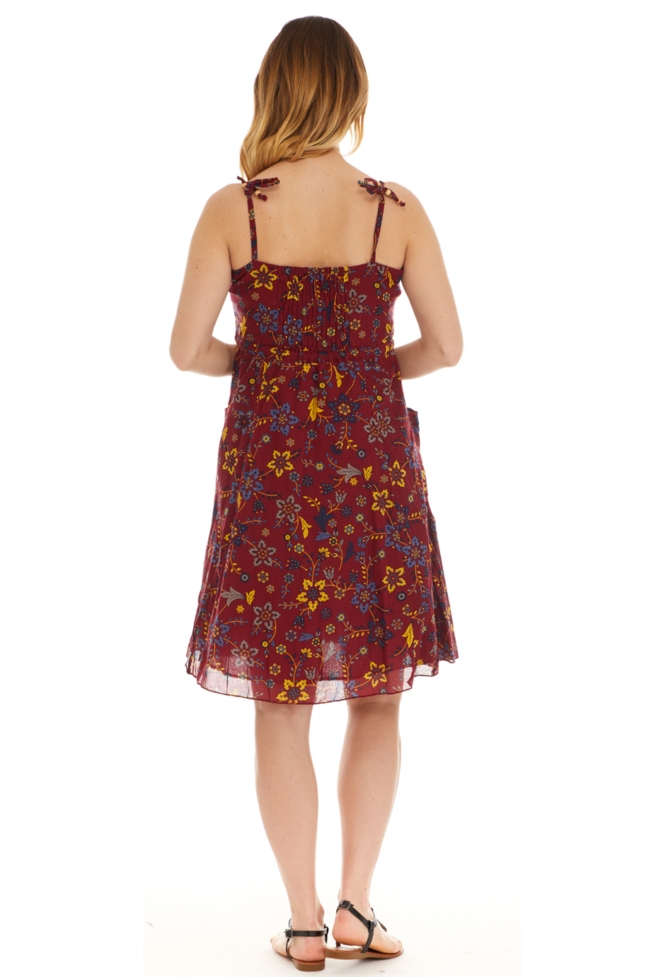 Askılı Vual Bordo Kısa Elbise