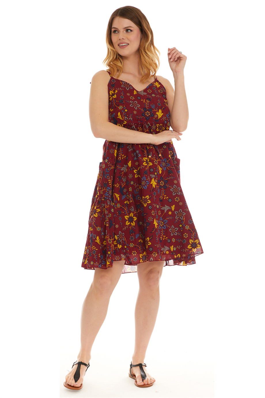 Askılı Vual Bordo Kısa Elbise