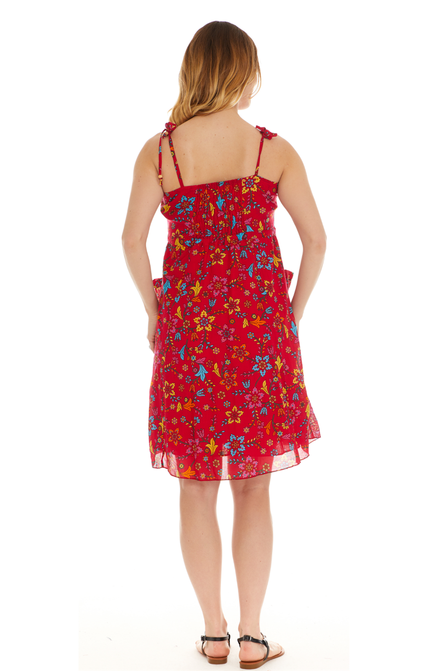 Askılı Vual Kırmızı Kısa Elbise