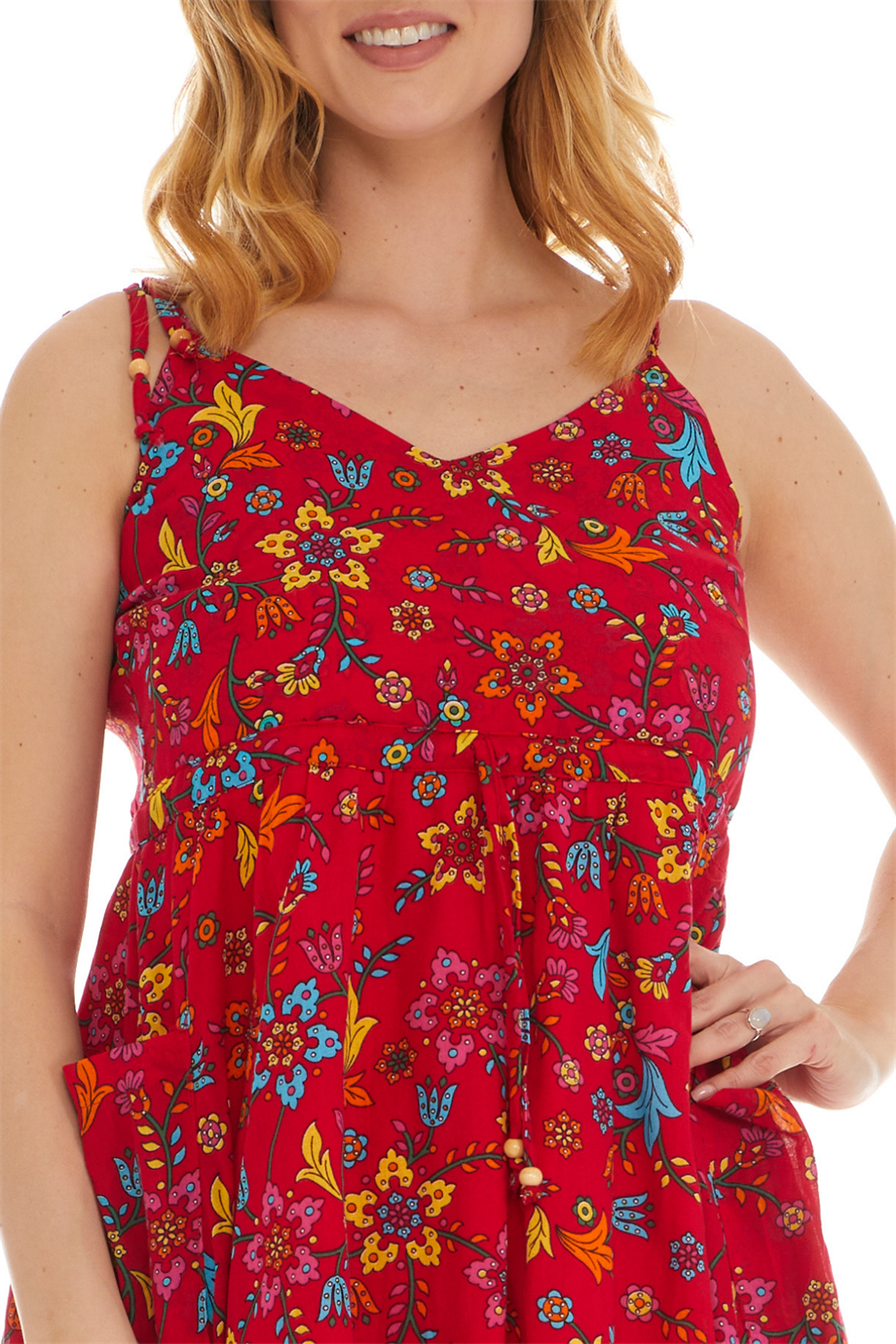 Askılı Vual Kırmızı Kısa Elbise