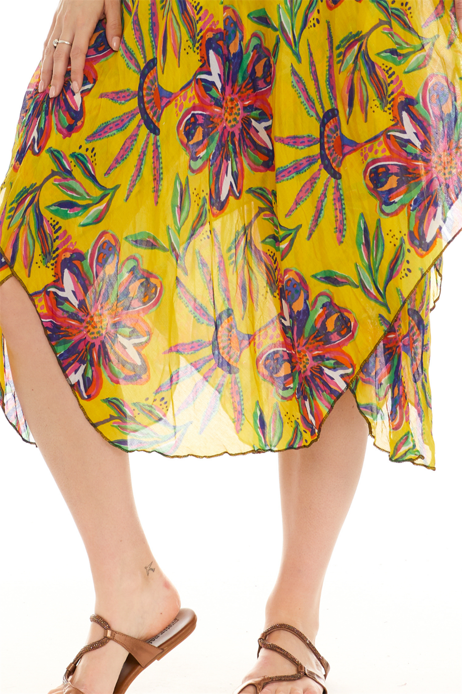 Askılı Vual Sarı Kısa Elbise 6191