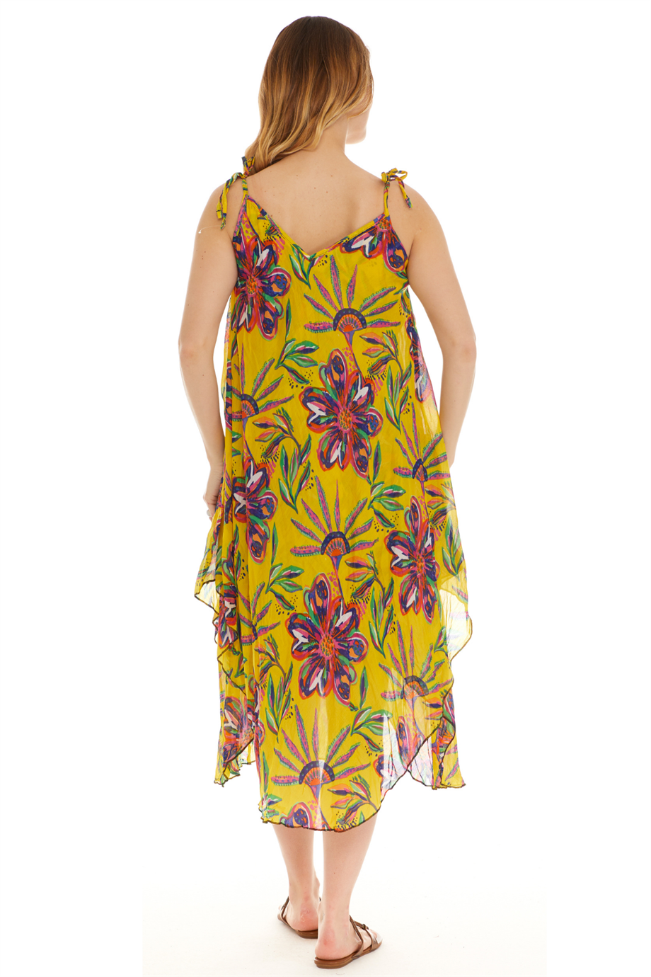 Askılı Vual Sarı Kısa Elbise 6191