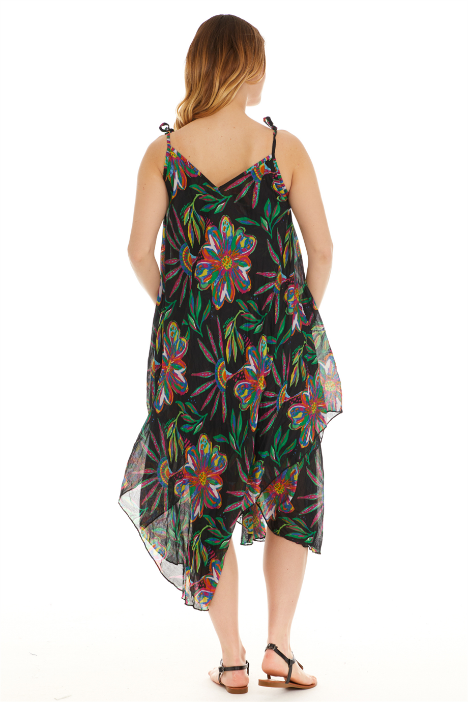 Askılı Vual Siyah Kısa Elbise 6193