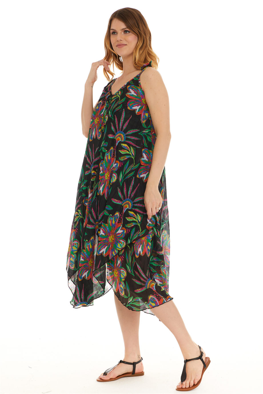 Askılı Vual Siyah Kısa Elbise 6193