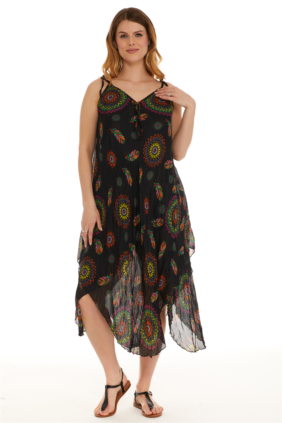 Askılı Vual Siyah Kısa Elbise 6198