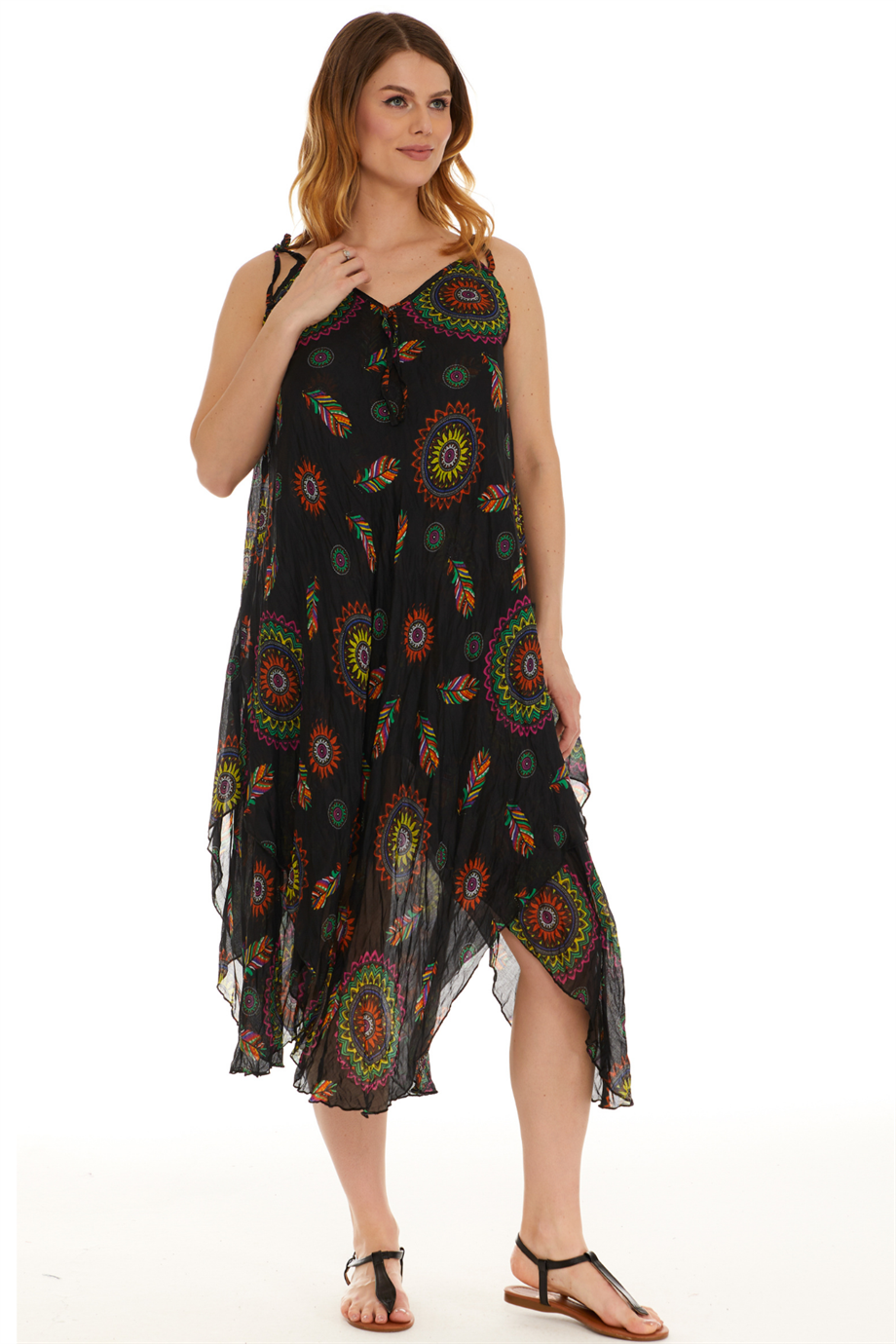 Askılı Vual Siyah Kısa Elbise 6198